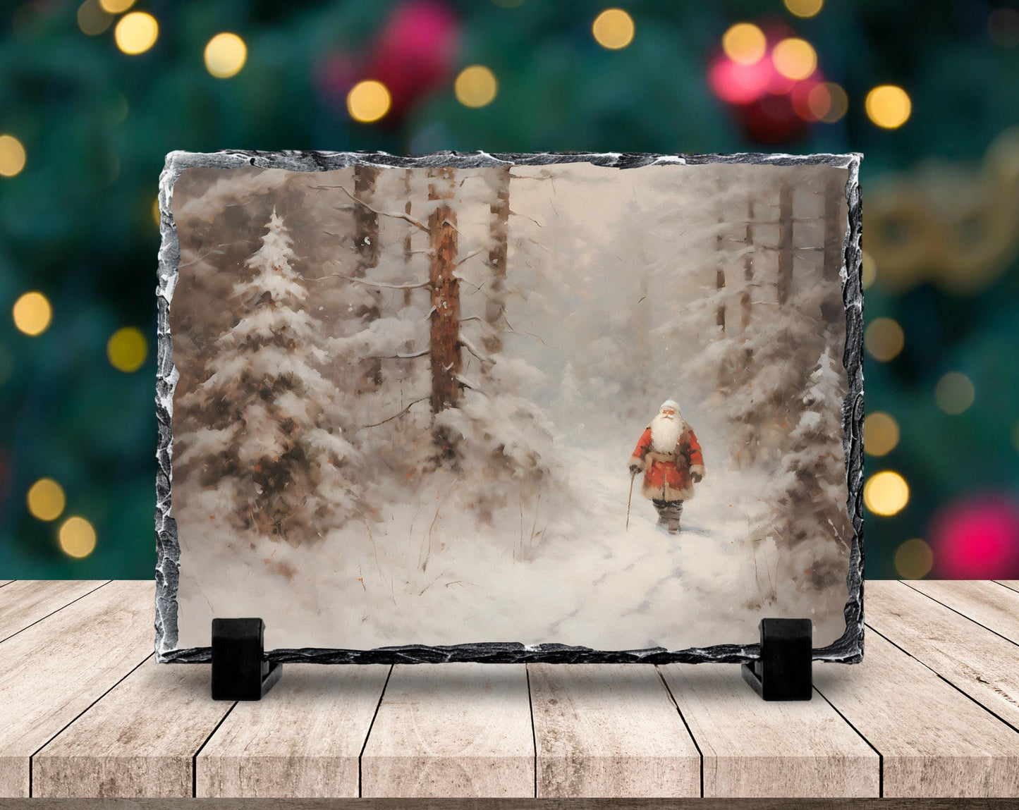 Rustic Slate Christmas Art - Santa in Winter Wonderland for Holiday Decor  Gifts