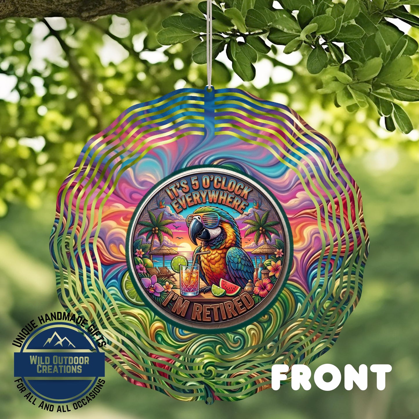 Retirement Wind Spinner - Double Sided Aluminum Garden Decor With Tropical Parrot