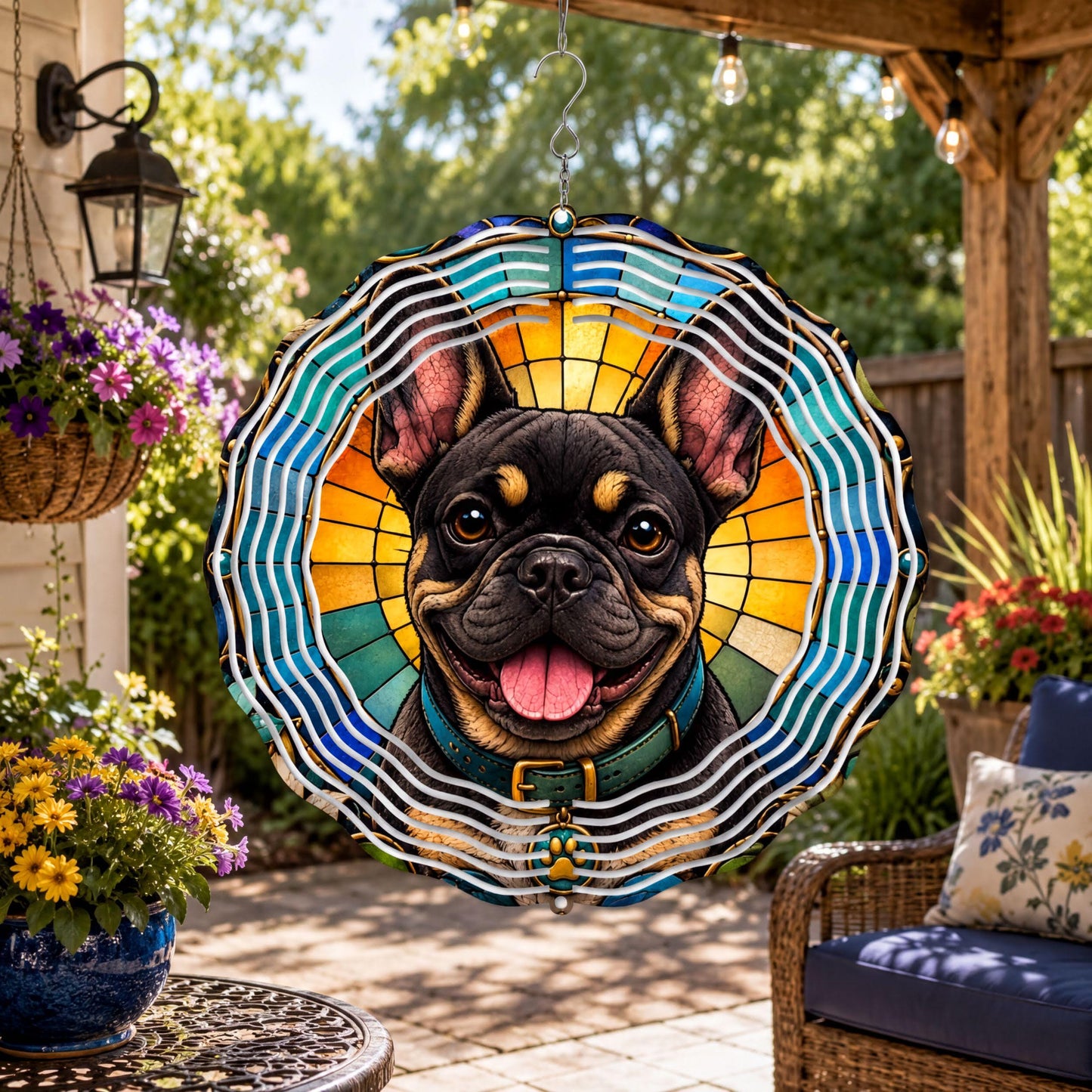 French Bulldog Wind Spinner Mosaic Art Dog Lover Gift Garden Yard Decor