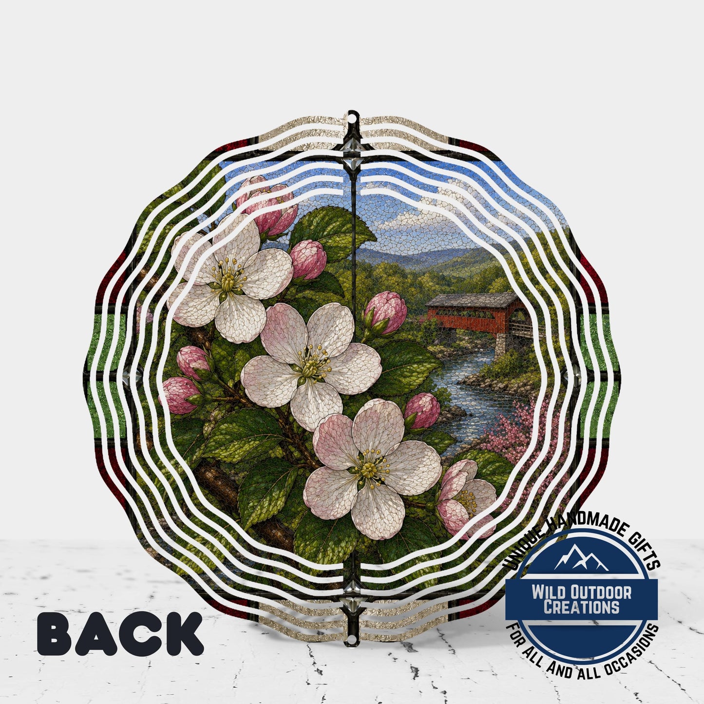 Apple Blossom Wind Spinner – Arkansas State Flower Stained Glass Decor