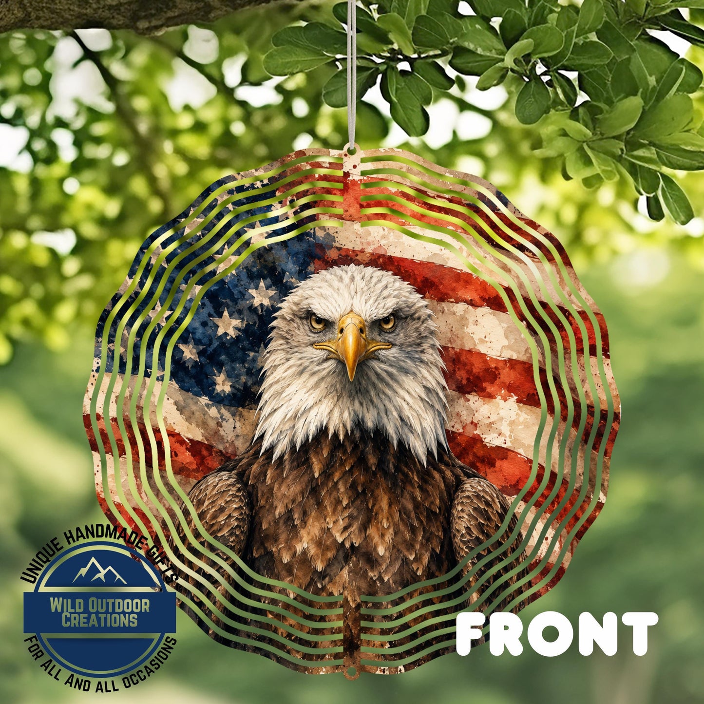 Patriotic Eagle Wind Spinner 10 Inch Metal Garden Decor American Flag Yard Art Gift