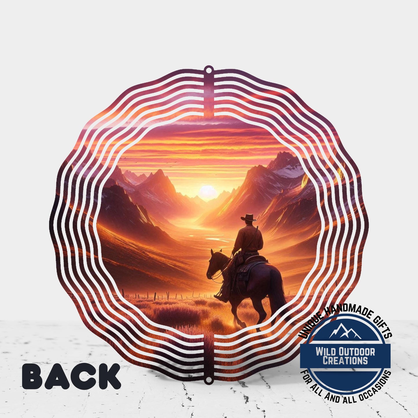 Cowboy Wind Spinner – Horse Sunset Scene | Outdoor Ranch Decor, 10 Inch