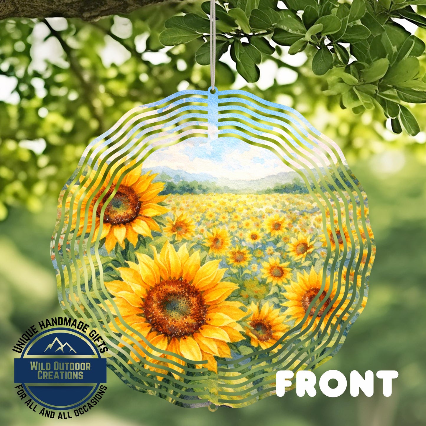 Sunflower Wind Spinner - Double Sided Aluminum Garden Spinner, 10 Inch Patio Hanging Decor