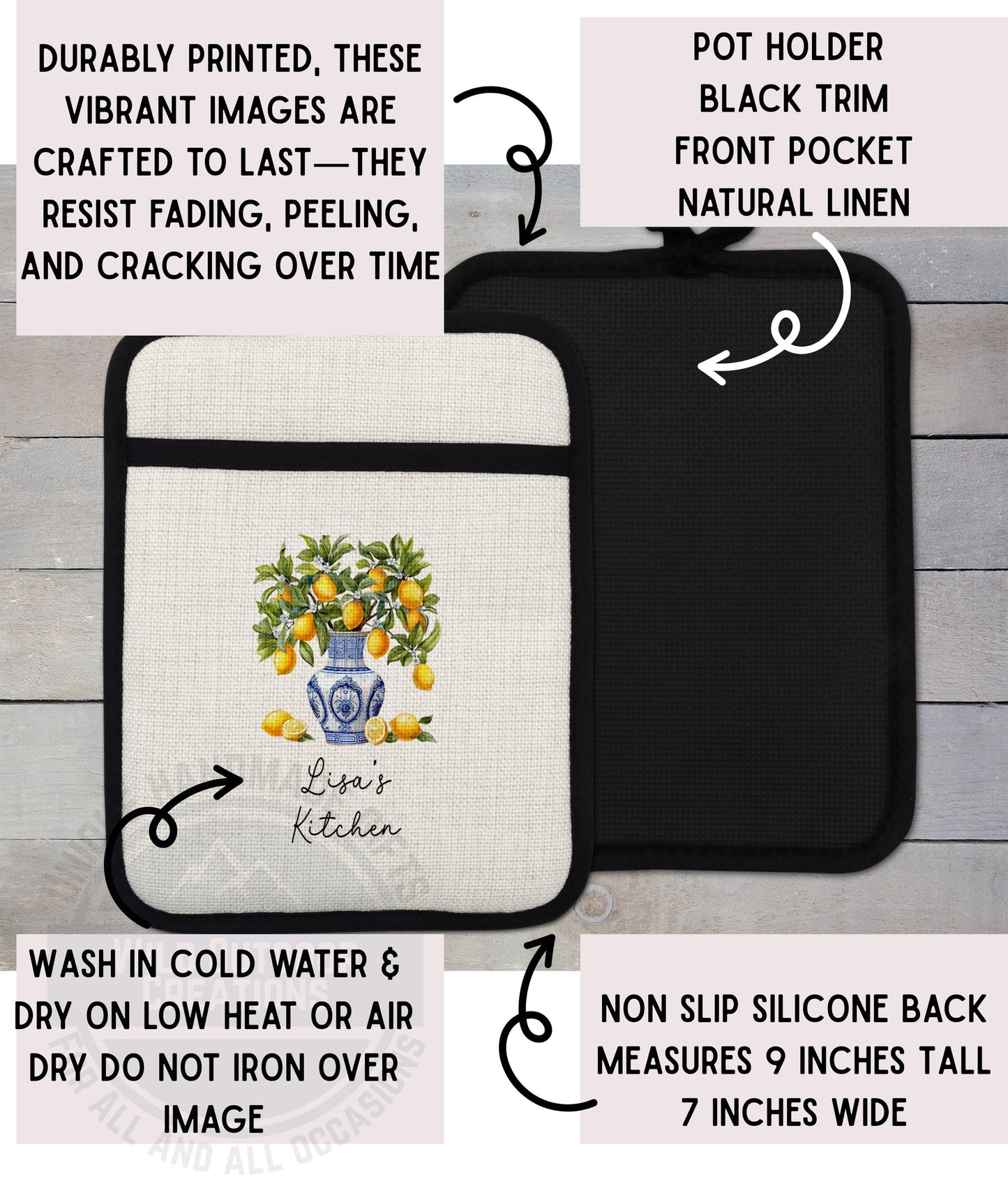 Funny Chicken Christmas Pot Holder with Naughty List Quote  Santa Hat - Rustic Linen Hot Pad for Festive Kitchen Decor