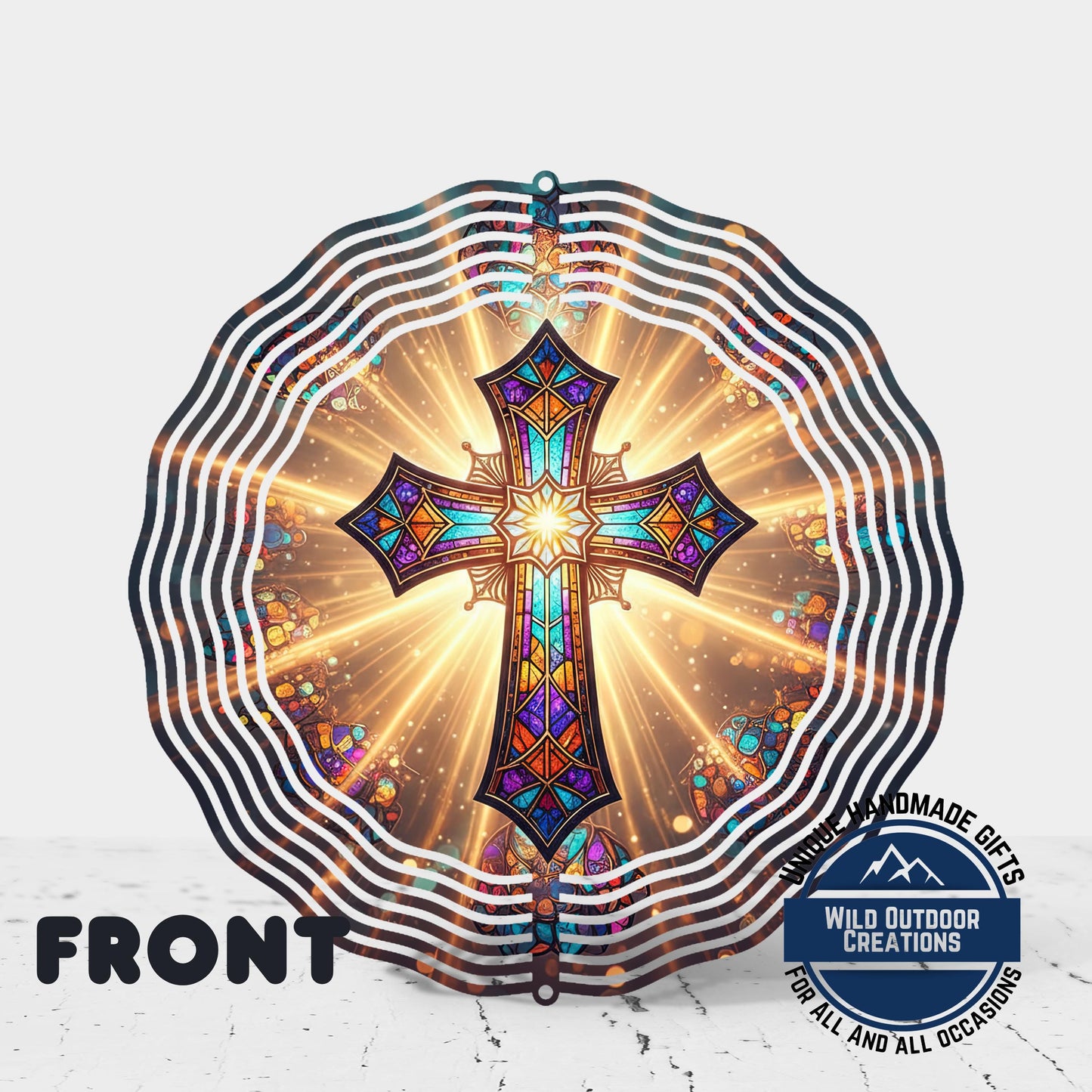 Faux Stained Glass Cross - Double Sided Spinner | Outdoor Wind Spinner with UV Protected Colors