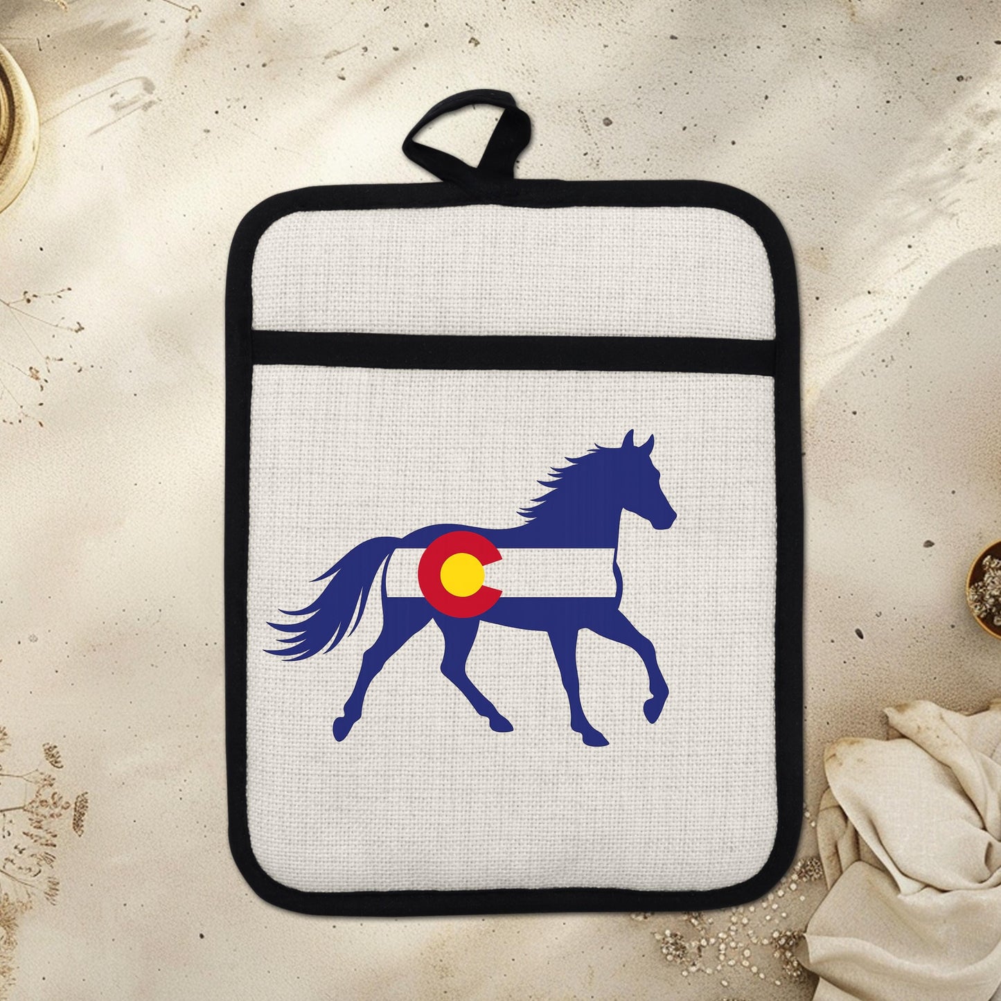 Horse Oven Mitt - Colorado Pot Holder With Silicone Back & Linen Front, Heat Resistant