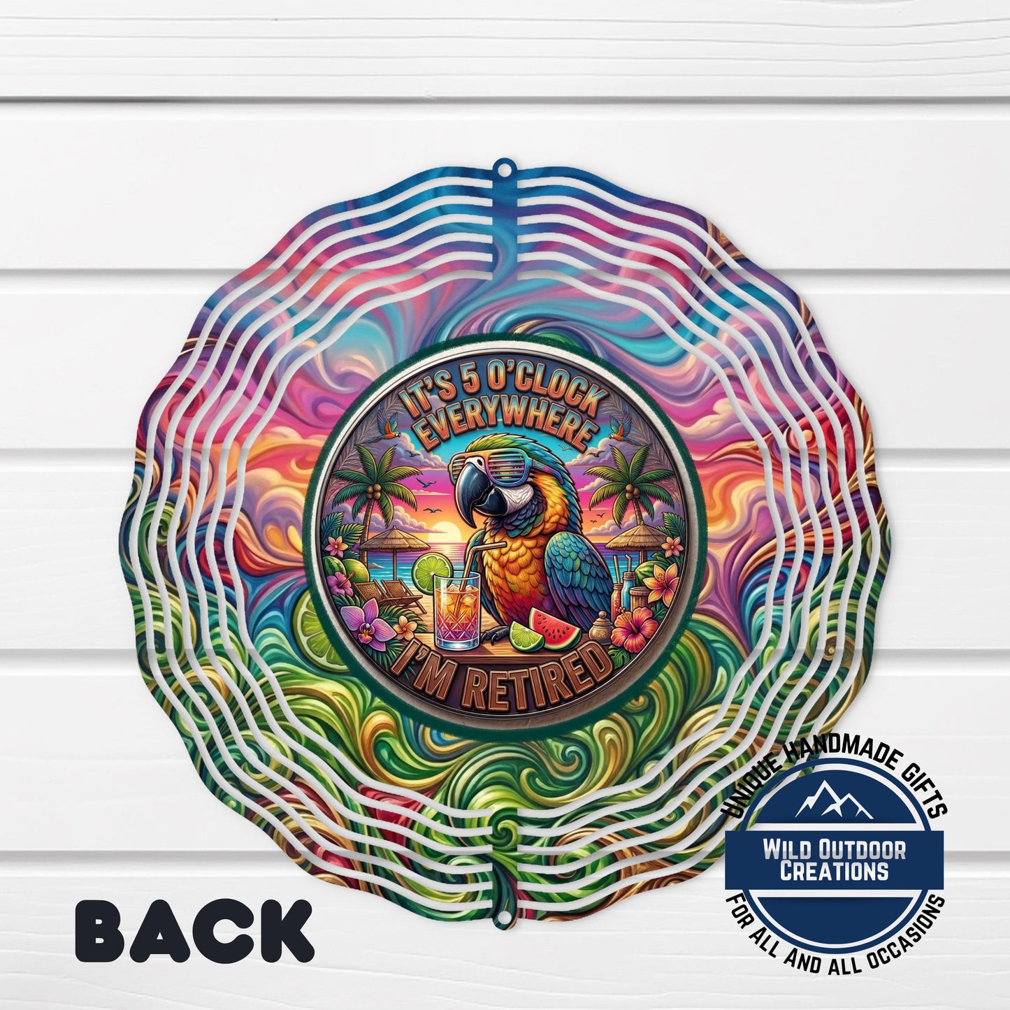 Retirement Wind Spinner - Double Sided Aluminum Garden Decor With Tropical Parrot