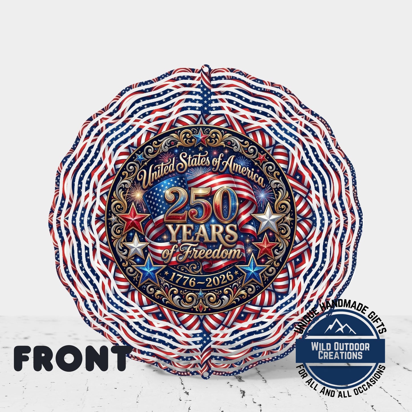 USA 250th Anniversary Wind Spinner – Patriotic Garden Decor | Aluminum Outdoor Spinner - back side design view