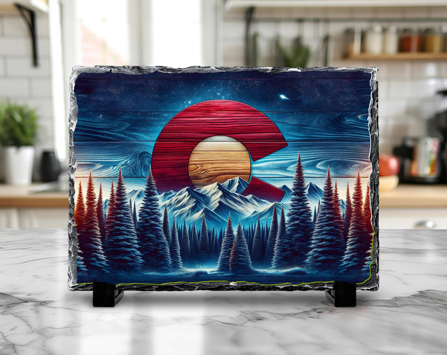 Rustic Slate Plaque | Colorado Mountain Decor - Handcrafted Natural Stone Tabletop Display