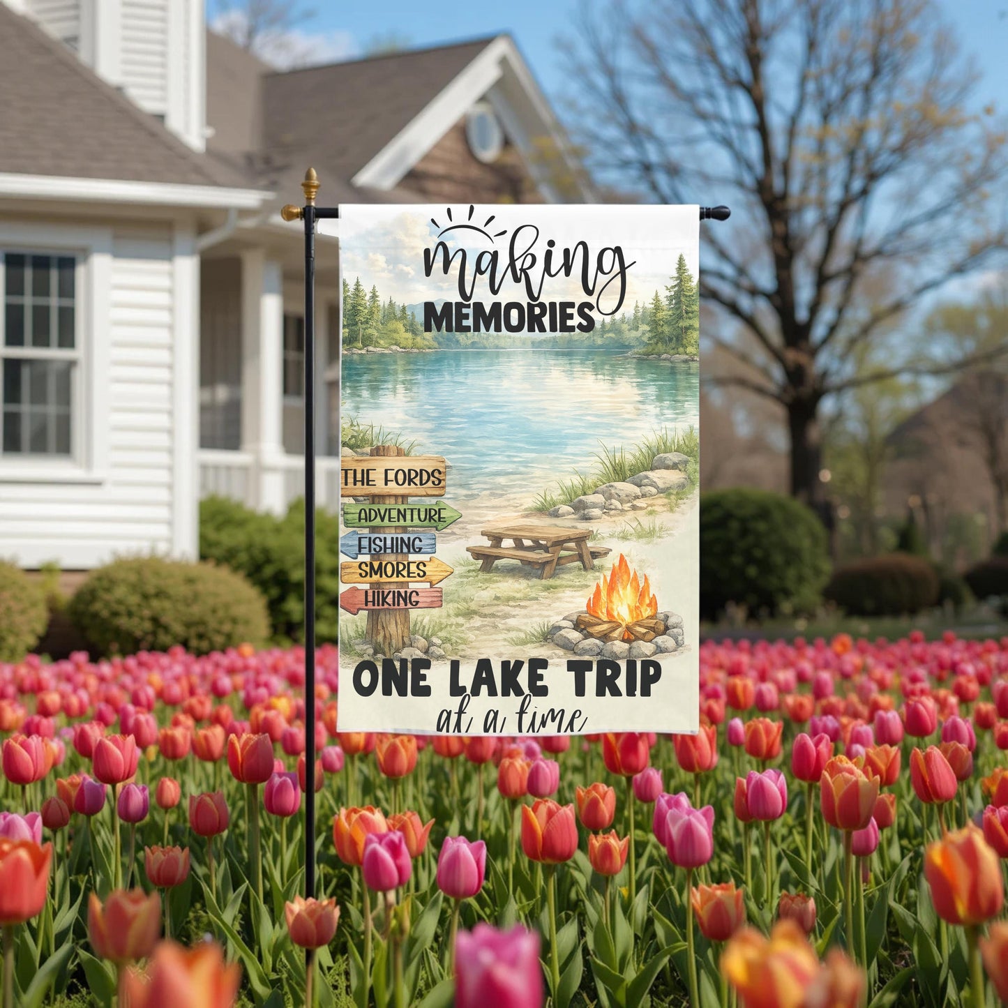 Personalized Lake Flag - Custom Lake Trip Garden Flag 12x18 | UV Protected Double Sided - garden display