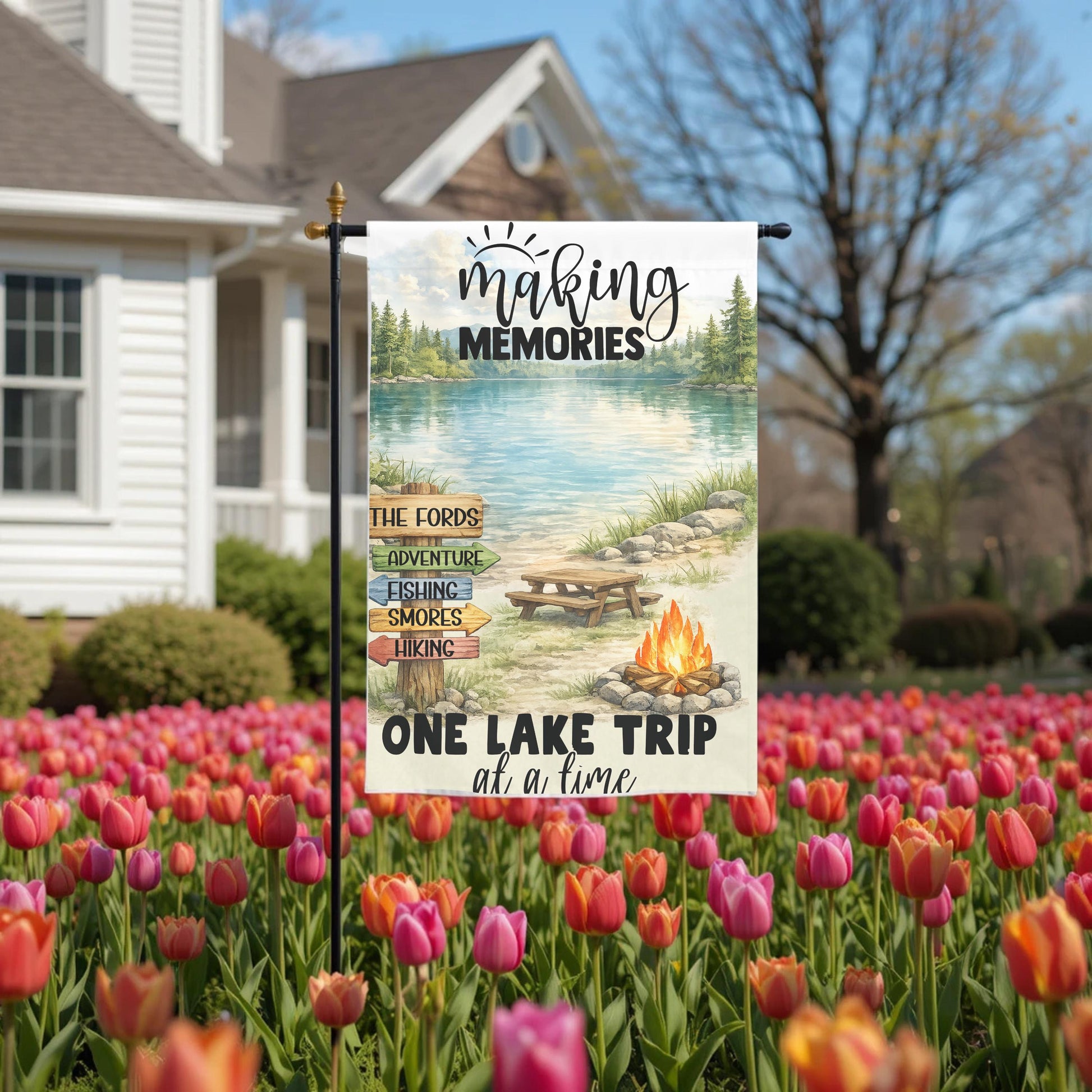 Personalized Lake Flag - Custom Lake Trip Garden Flag 12x18 | UV Protected Double Sided - garden display