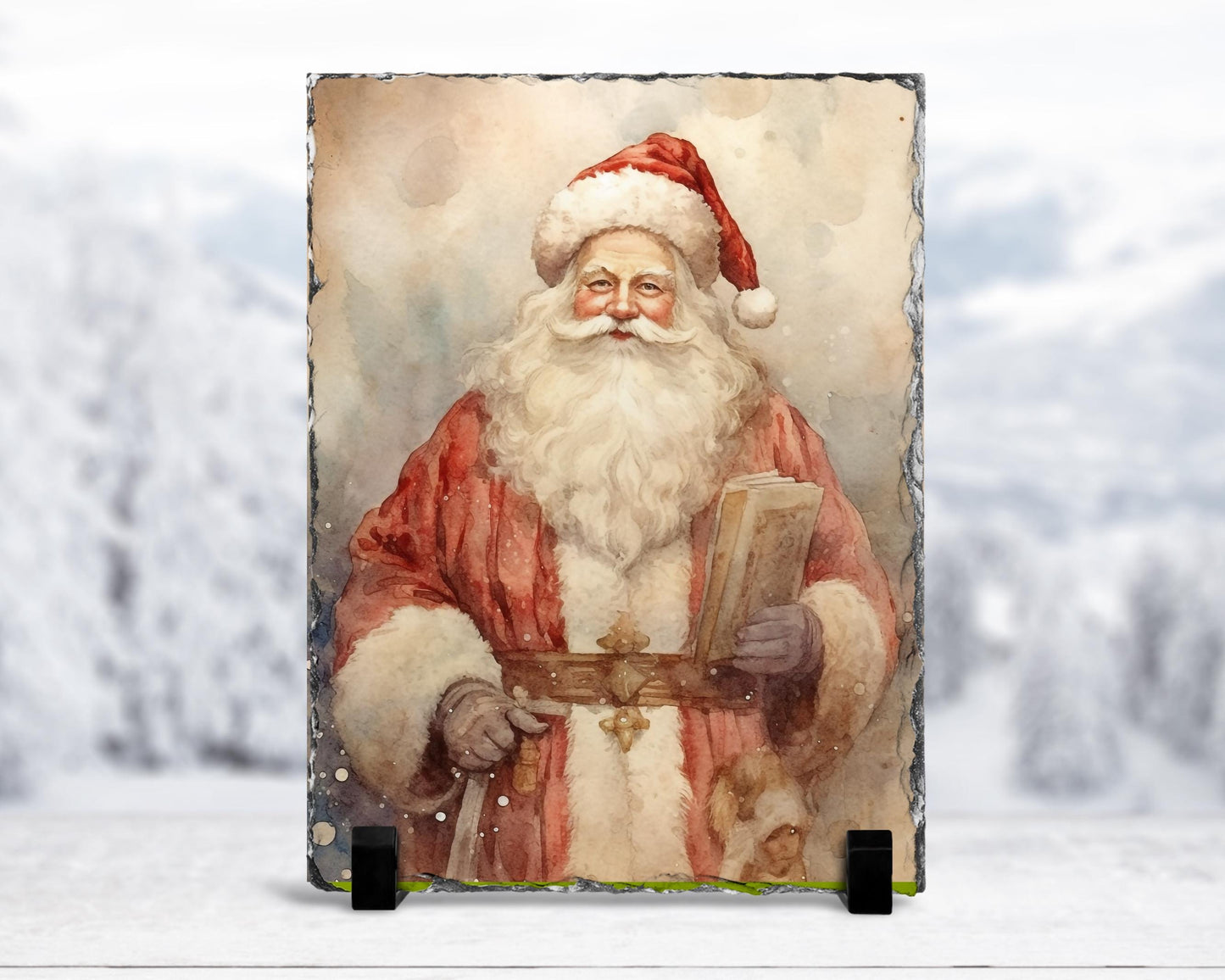 Watercolor Santa Slate - Rustic Christmas Decor  Unique Holiday Gift