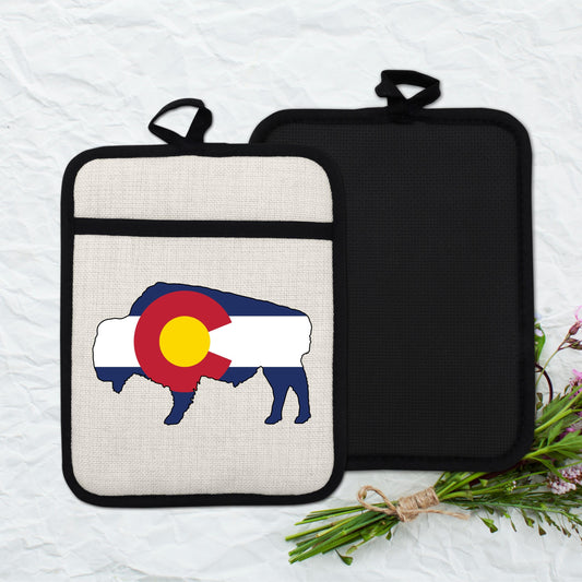 Bison Pot Holder – Colorado Pot Holder With Linen & Silicone, Heat Resistant Trivet