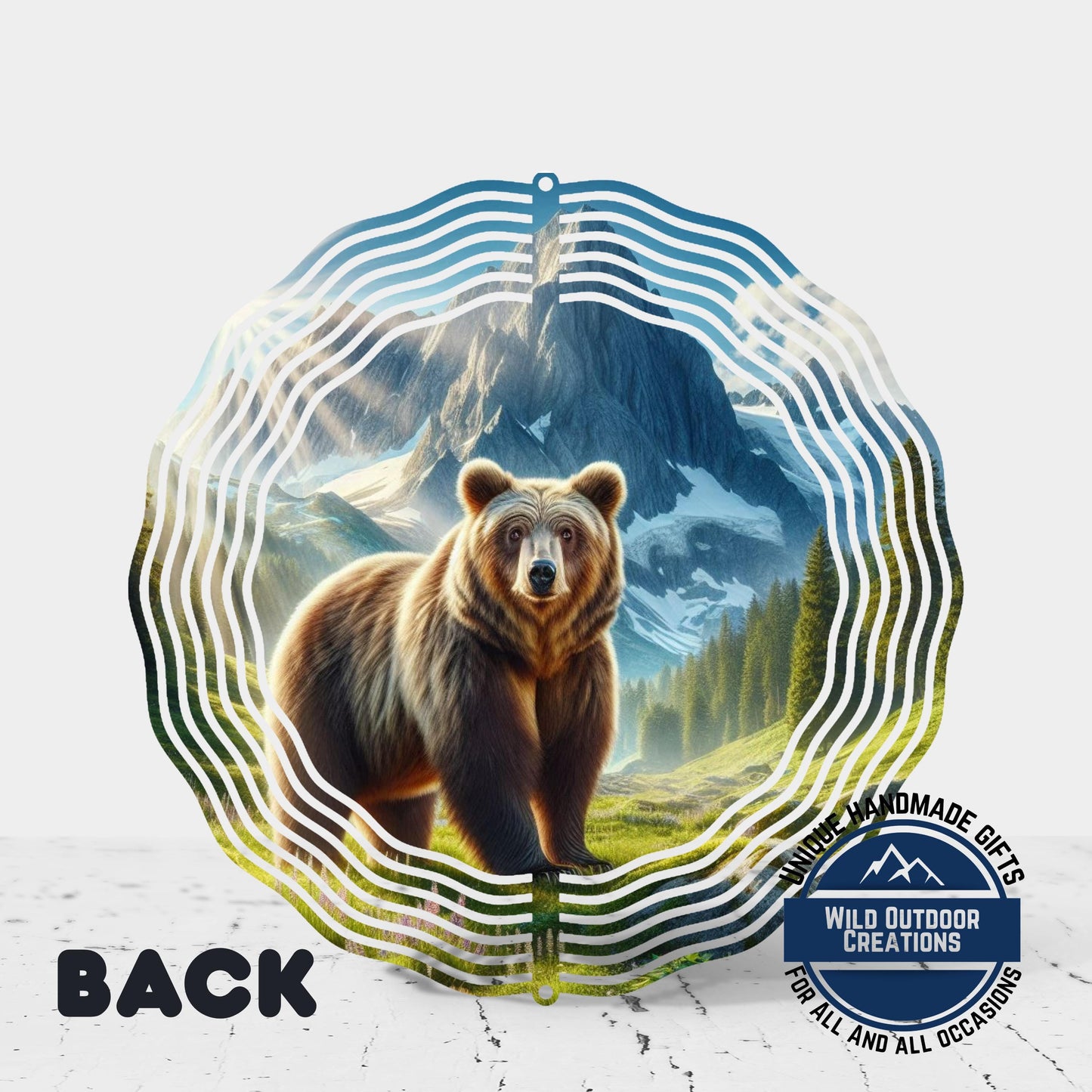 Bear Mountain Wind Spinner - Outdoor Wind Spinner, Double Sided Aluminum Garden Decor 10 Inch