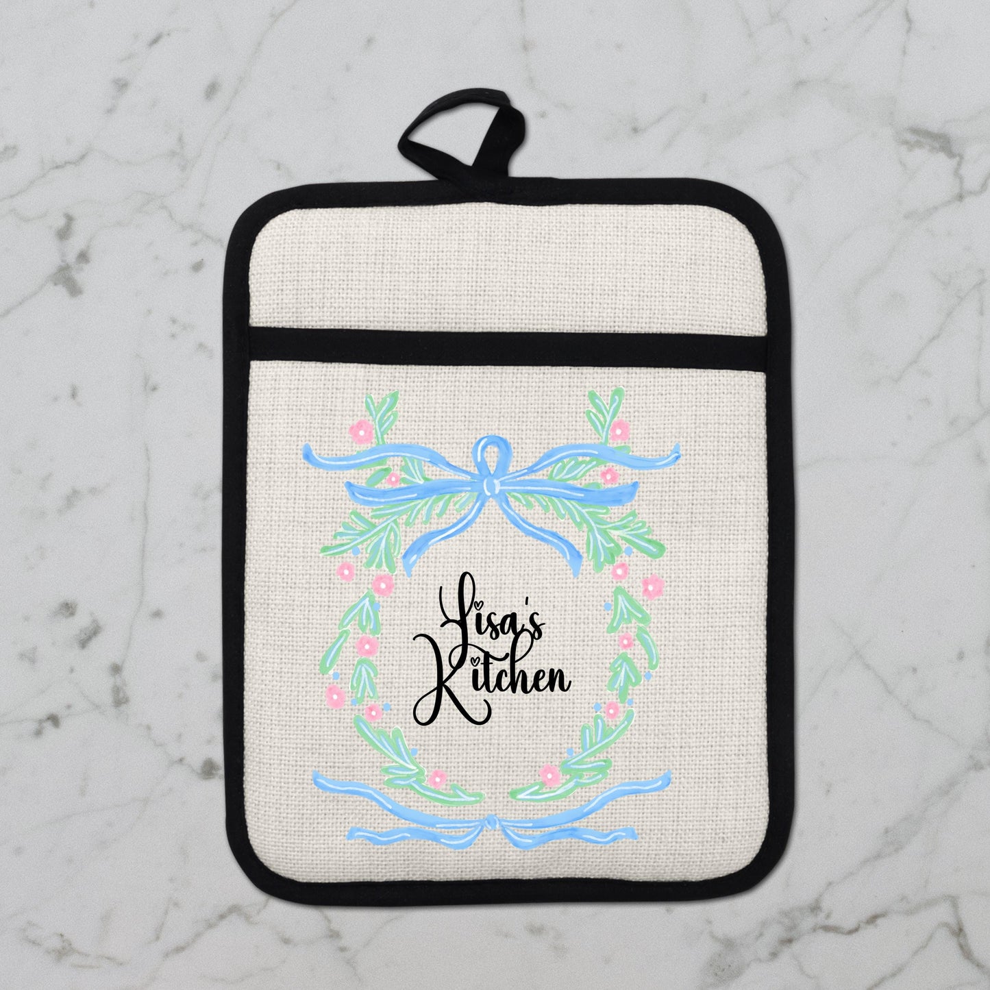 Personalized Pot Holder – Custom Name Floral Kitchen Gift With Linen Pocket - additional product photo 10