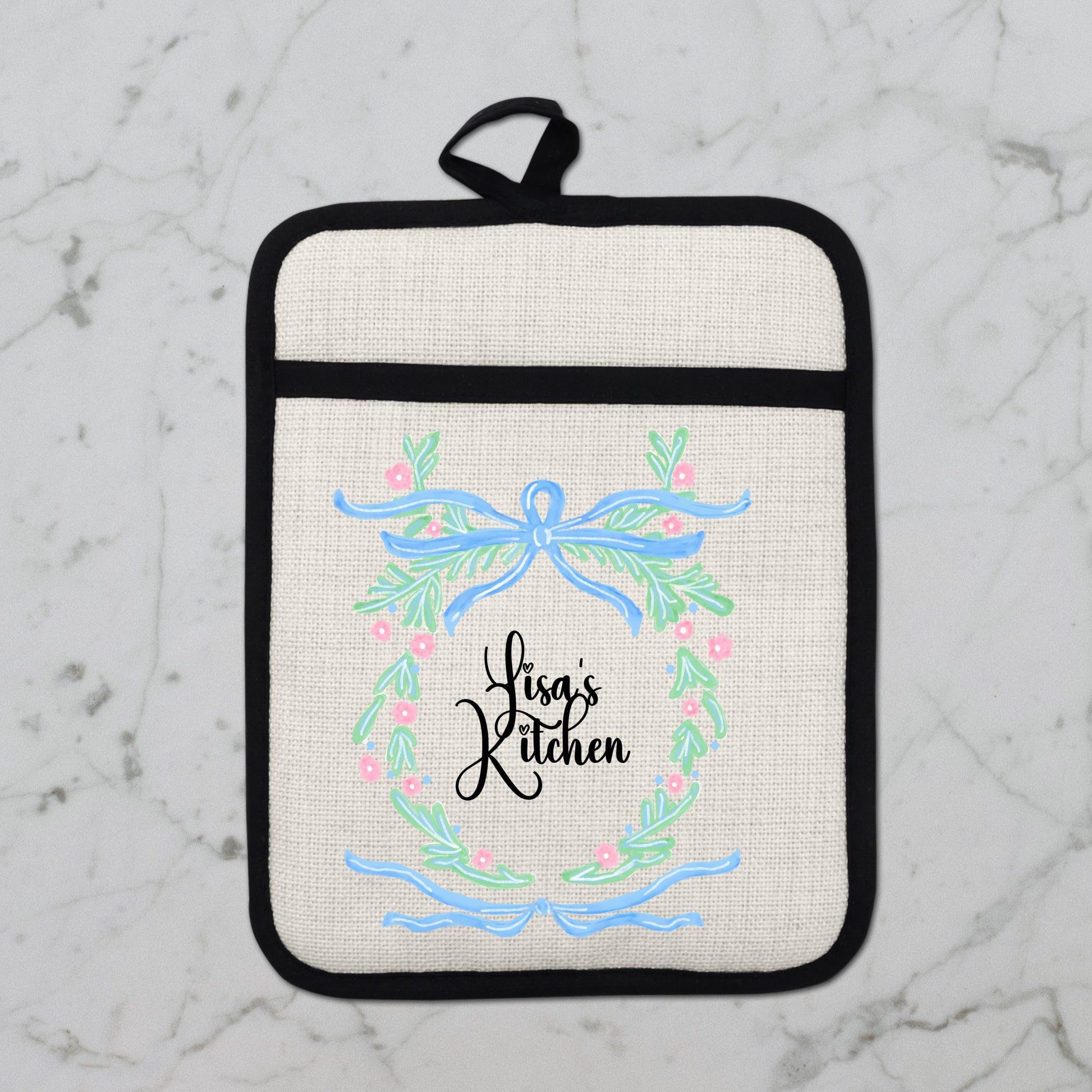 Personalized Pot Holder – Custom Name Floral Kitchen Gift With Linen Pocket - additional product photo 10