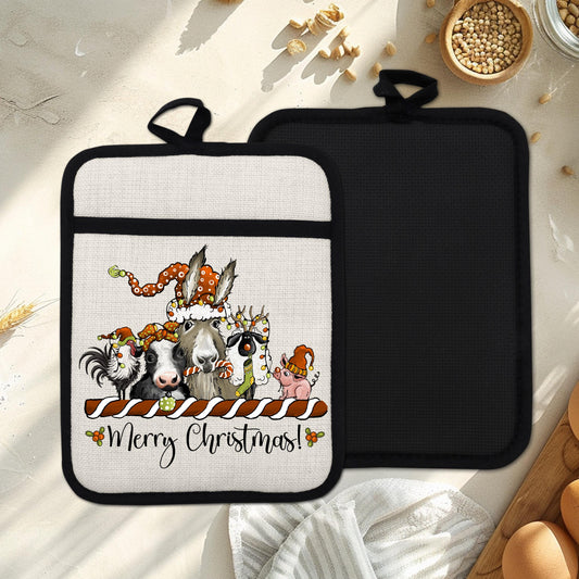 Farm Animal Christmas Pot Holder  Funny Holiday Kitchen Decor with Chicken Cow Llama Pig  Sheep Design