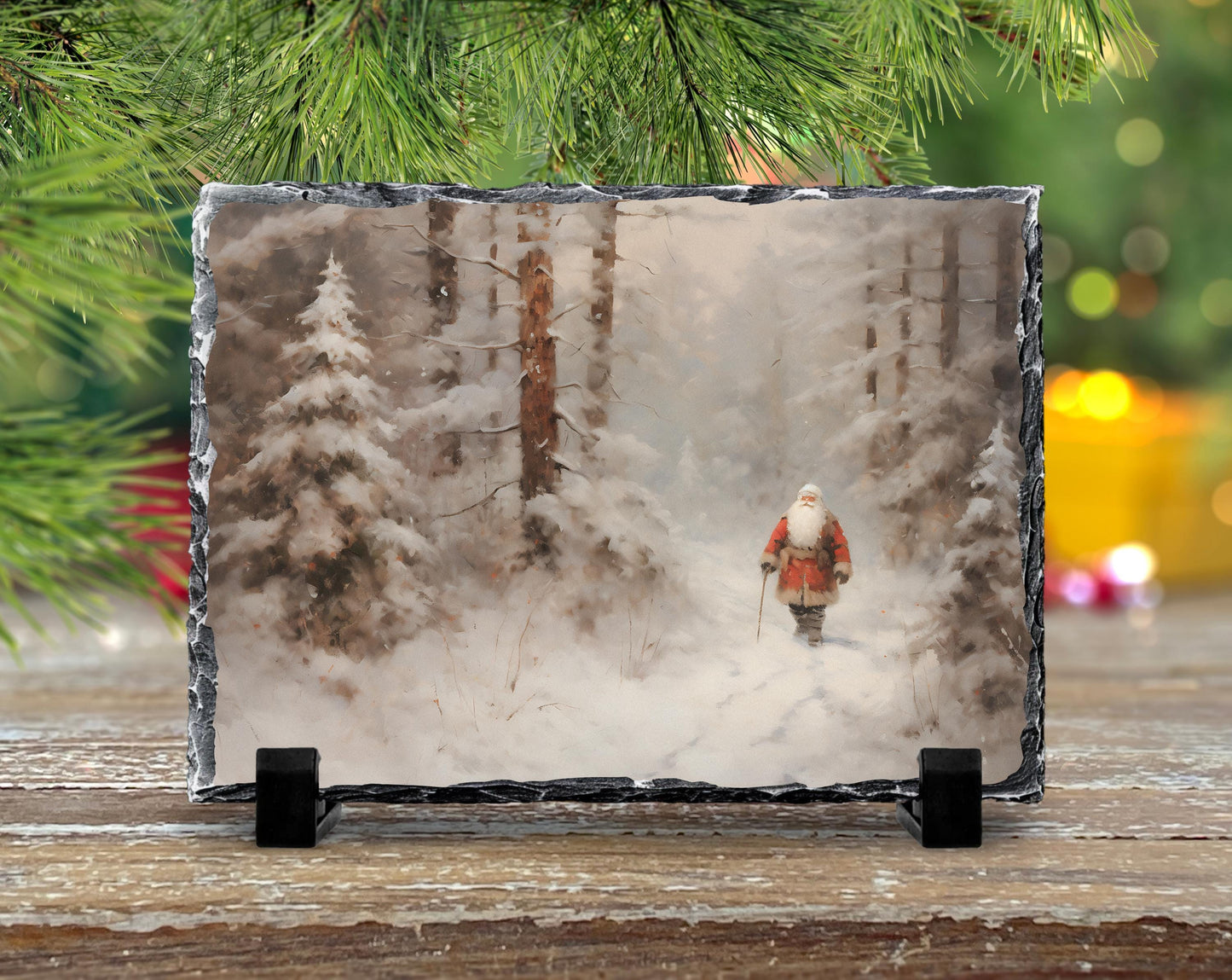 Rustic Slate Christmas Art - Santa in Winter Wonderland for Holiday Decor  Gifts