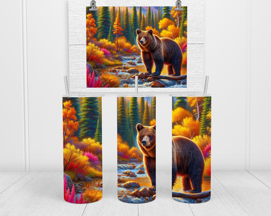 Autumn Bear Tumbler - Rustic Wildlife Mug for Nature Lovers