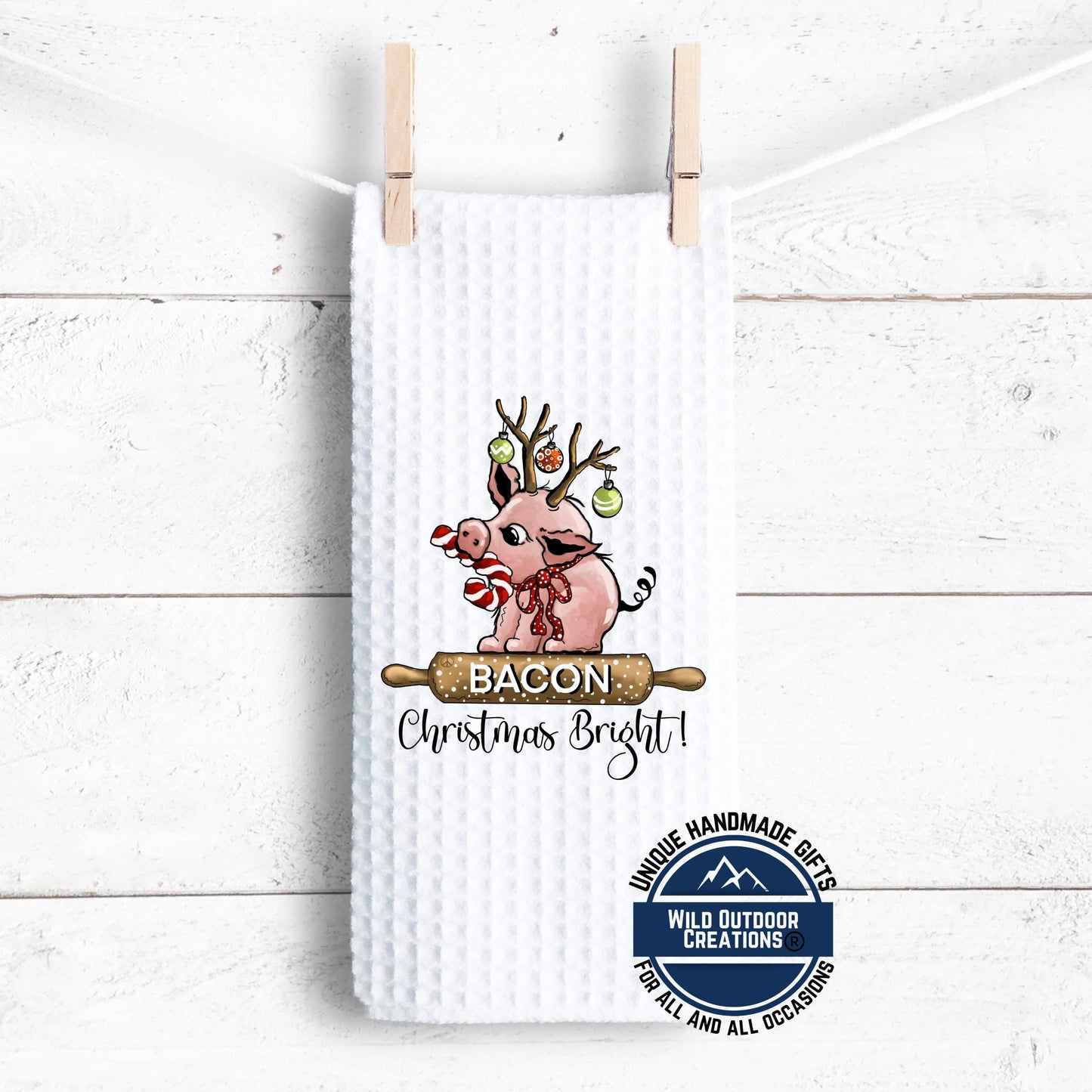 Reindeer Pig Christmas Kitchen Towel Bacon Funny Farmhouse Waffle Weave Holiday Decor Gift