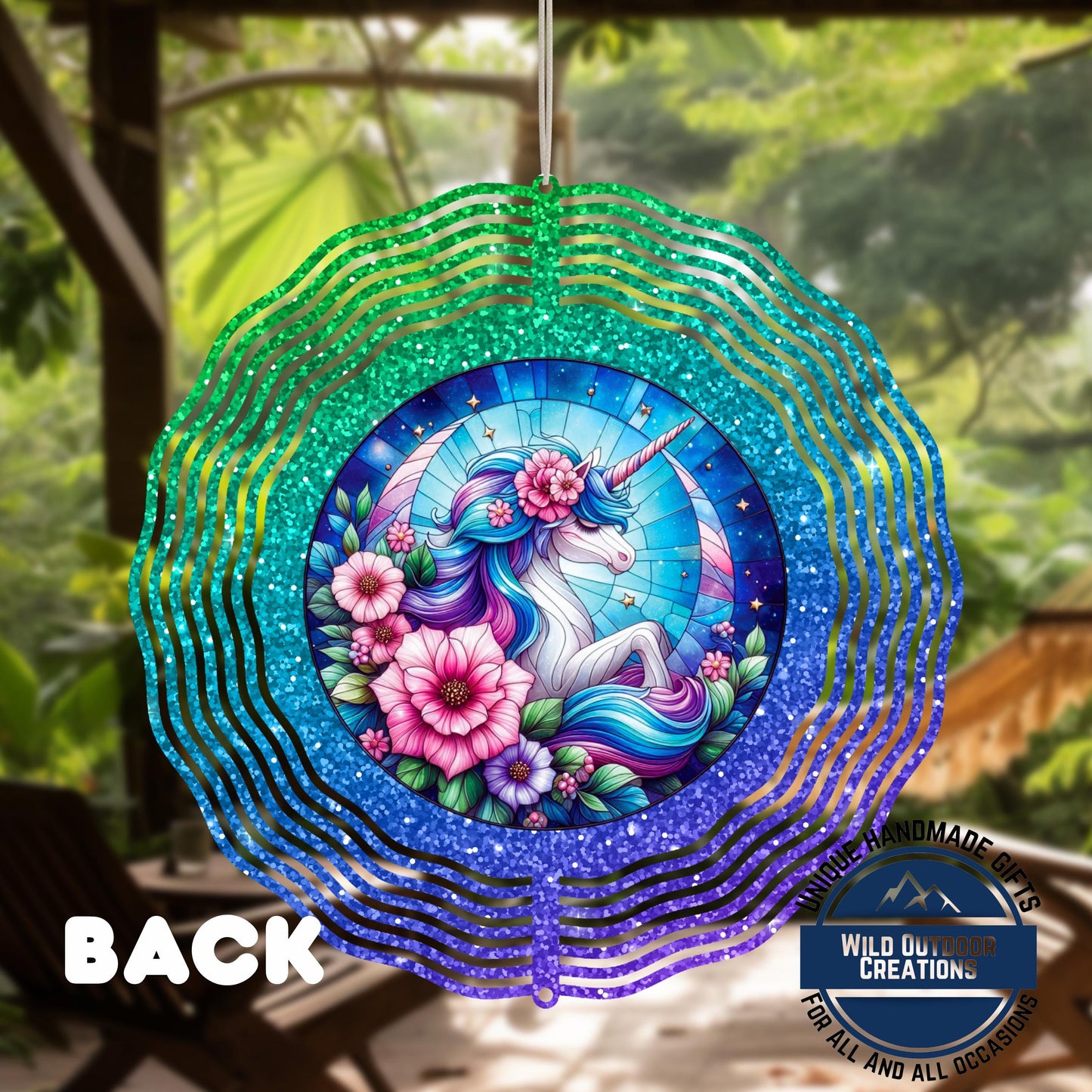 Unicorn Wind Spinner - Double Sided Glitter Ombre 10 Inch Outdoor Decor