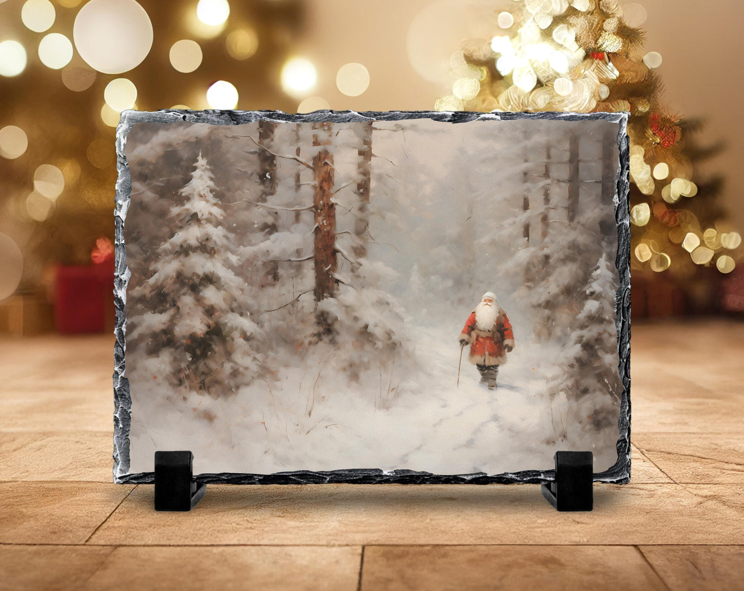 Rustic Slate Christmas Art - Santa in Winter Wonderland for Holiday Decor  Gifts