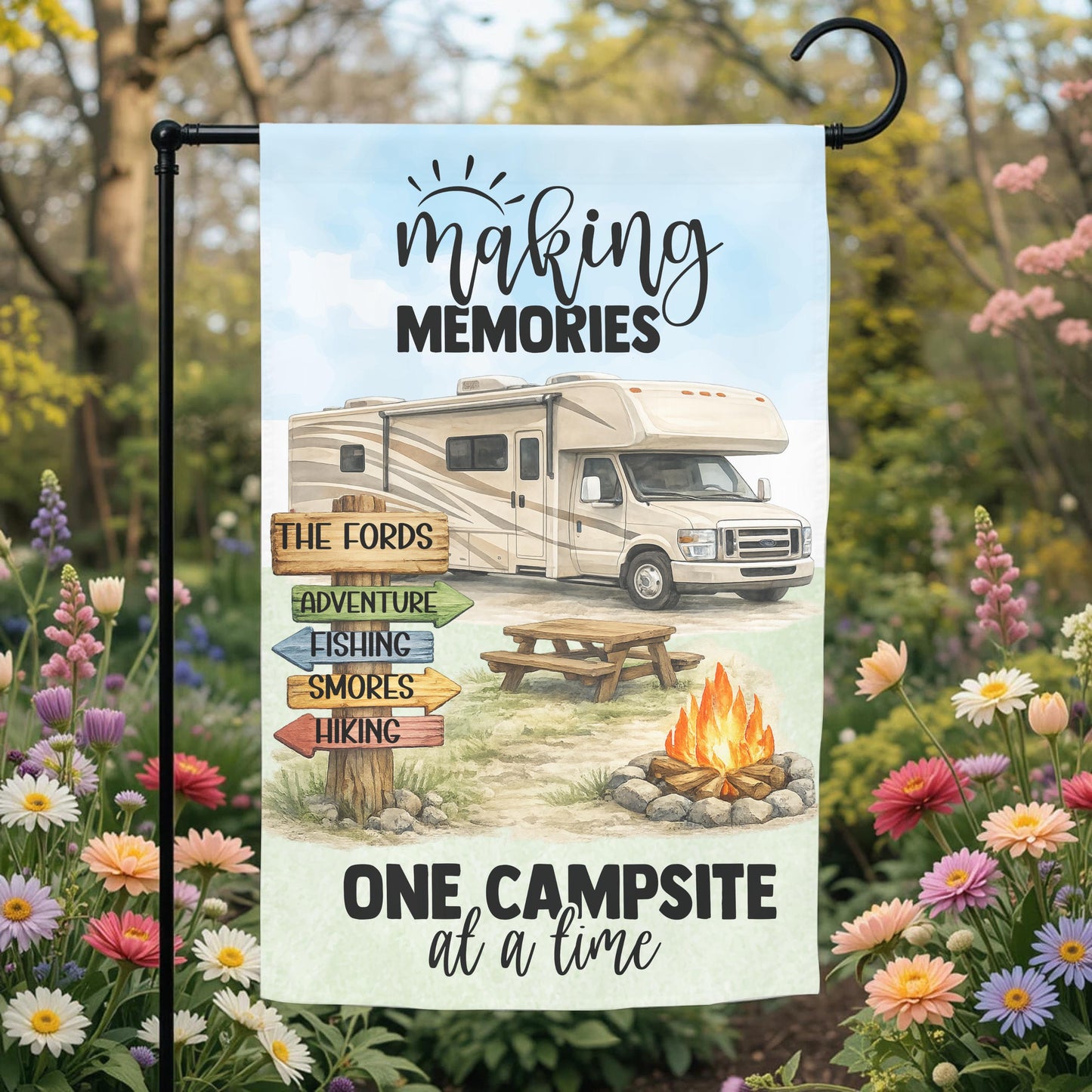 Class C Motorhome Flag - Personalized Camper Garden Flag | Custom Family Name Outdoor Decor - garden display