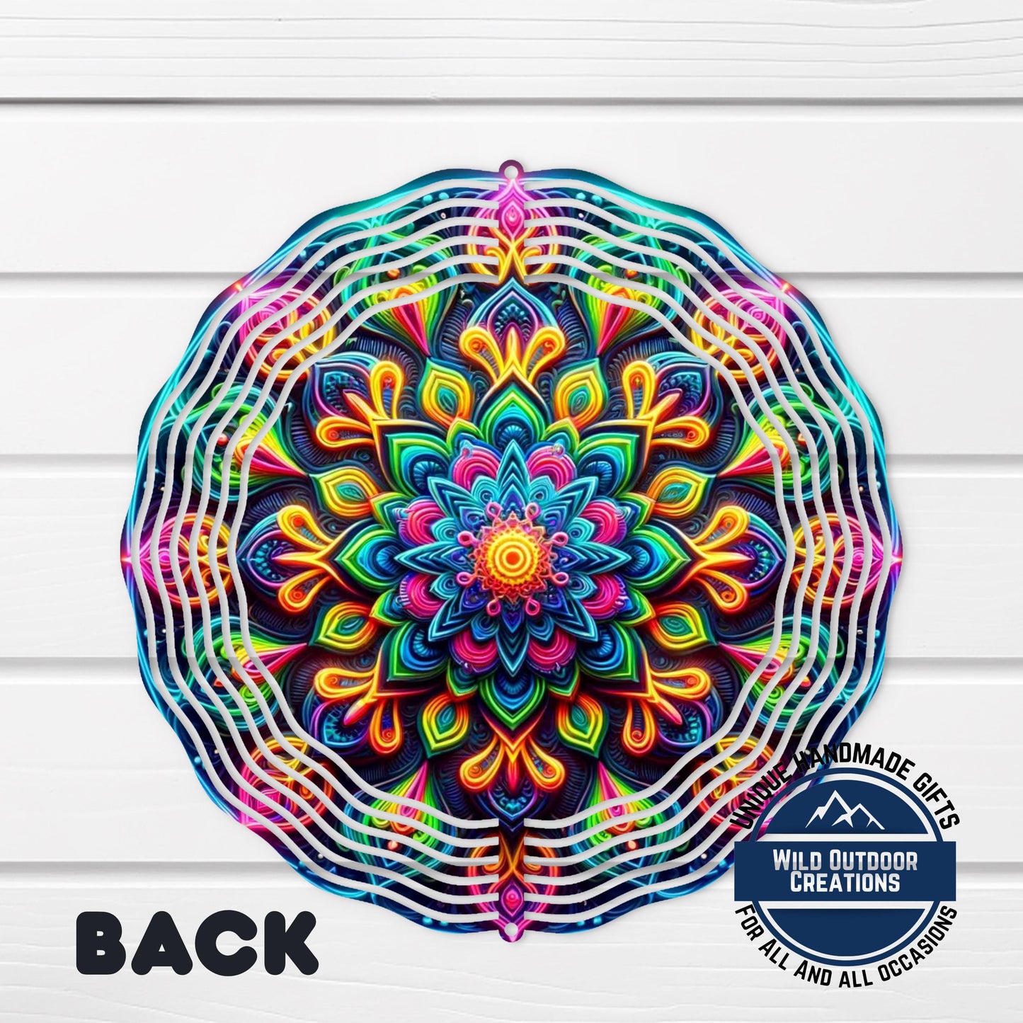 Neon Mandala Wind Spinner - 10 Inch Aluminum Outdoor Wind Spinner with Vibrant Neon Colors