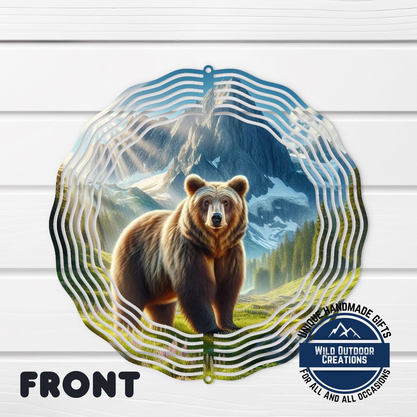 Bear Mountain Wind Spinner - Outdoor Wind Spinner, Double Sided Aluminum Garden Decor 10 Inch