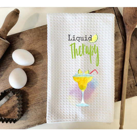 Soothing Liquid Therapy Quote Towel, Unique Hostess Gift, Summer Kitchen Decor, Fun Kitchen Decor, Cocktail Party Gift, Liquid Therapy Towel