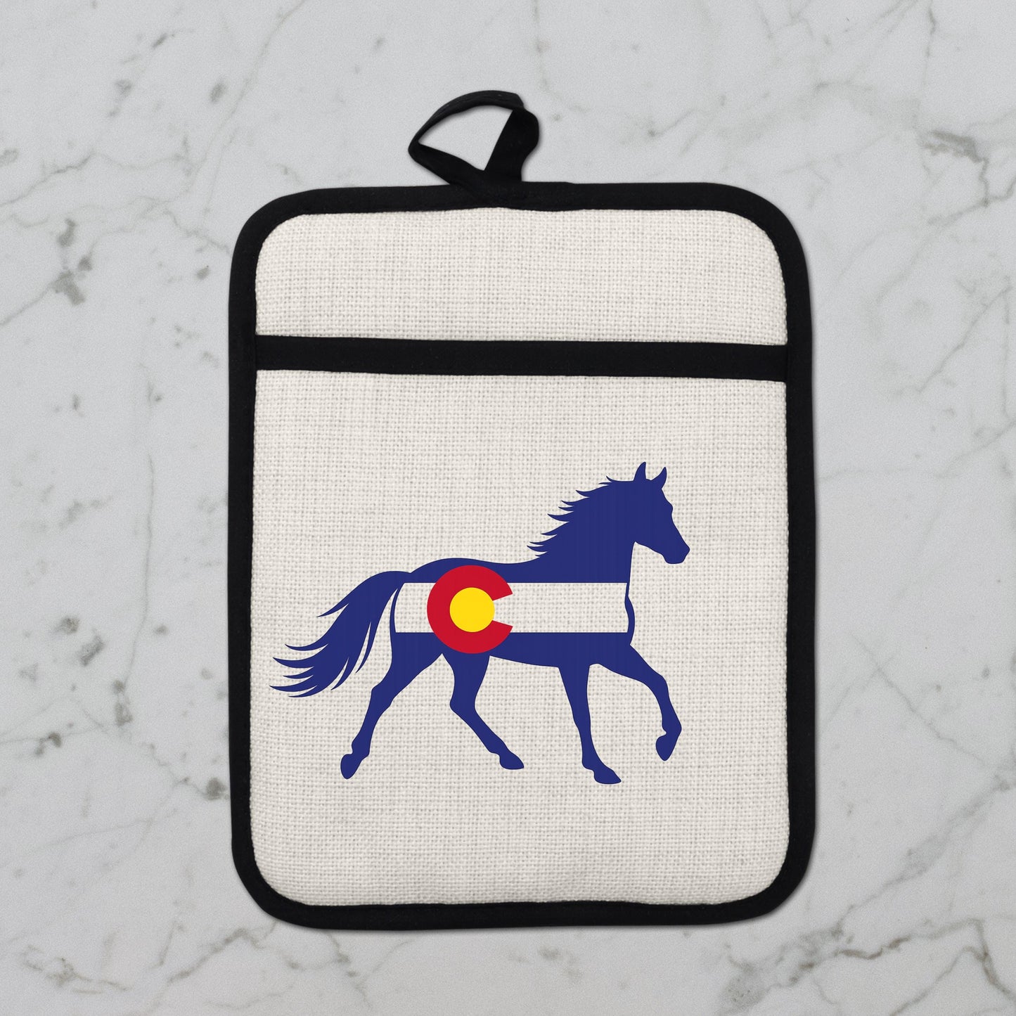 Horse Oven Mitt - Colorado Pot Holder With Silicone Back & Linen Front, Heat Resistant