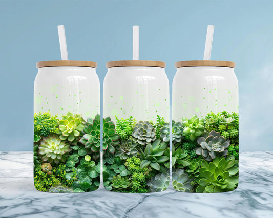 Succulent Plant Tumbler, Plant Mom Gift, 16oz Botanical Soda Can, Terrarium Tumbler
