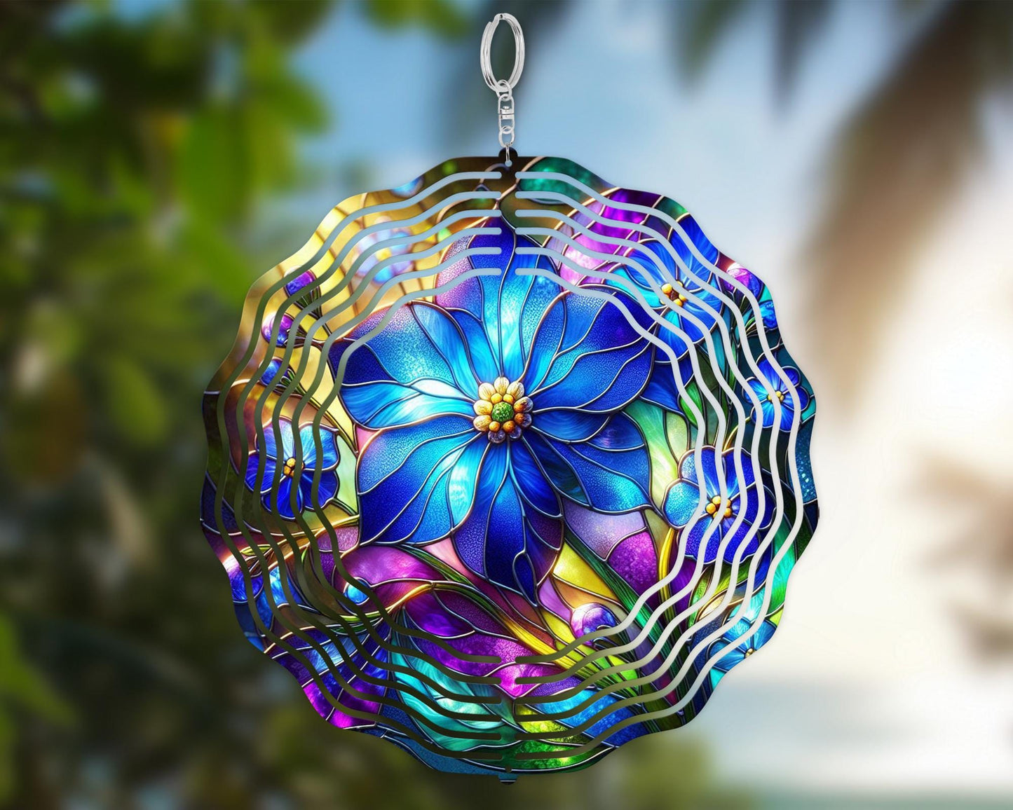 Forget-Me-Not Wind Spinner – 10 Inch Aluminum Garden Kinetic Art with 360 Degree Rotation