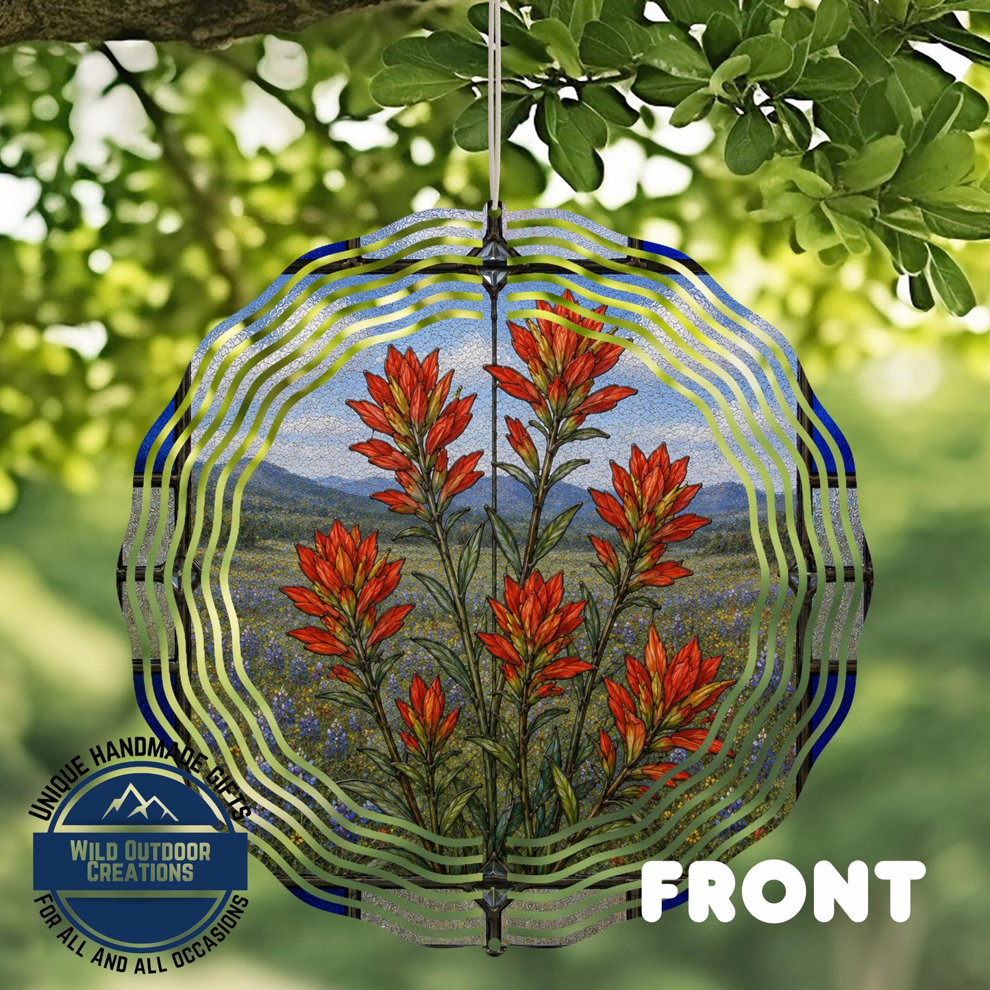 Indian Paintbrush Wind Spinner Wyoming State Flower Stained Glass Garden Aluminum Decor