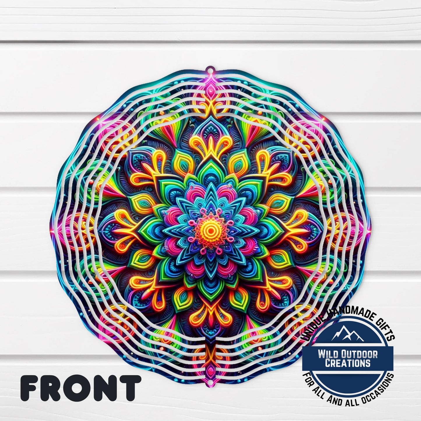 Neon Mandala Wind Spinner - 10 Inch Aluminum Outdoor Wind Spinner with Vibrant Neon Colors