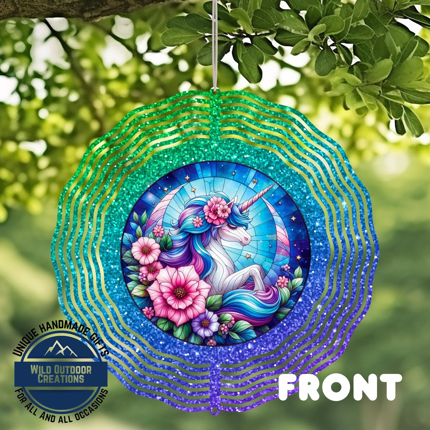 Unicorn Wind Spinner - Double Sided Glitter Ombre 10 Inch Outdoor Decor
