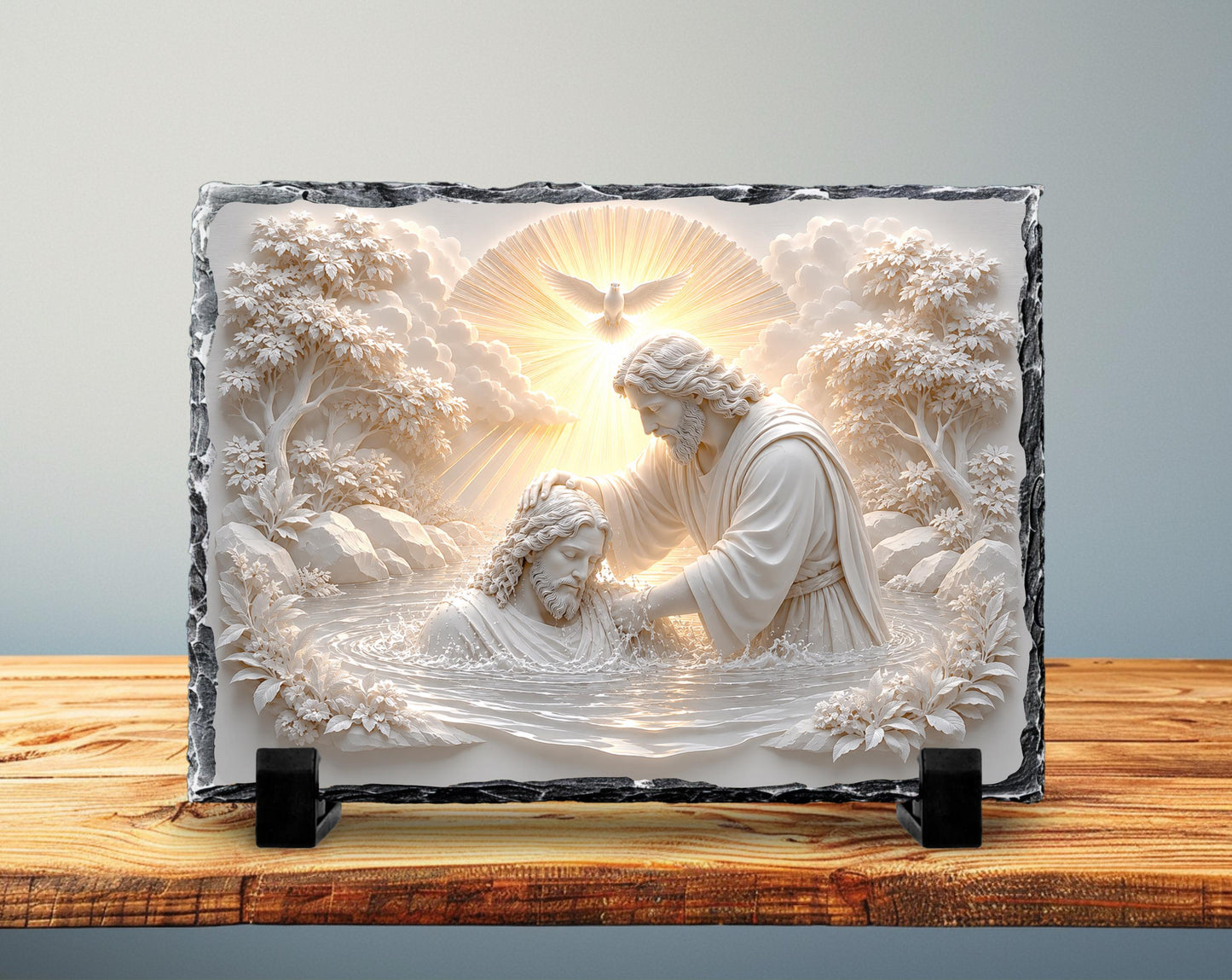 Baptism of Jesus Slate Plaque, John the Baptist Religious Decor, Christian Baptism Gift
