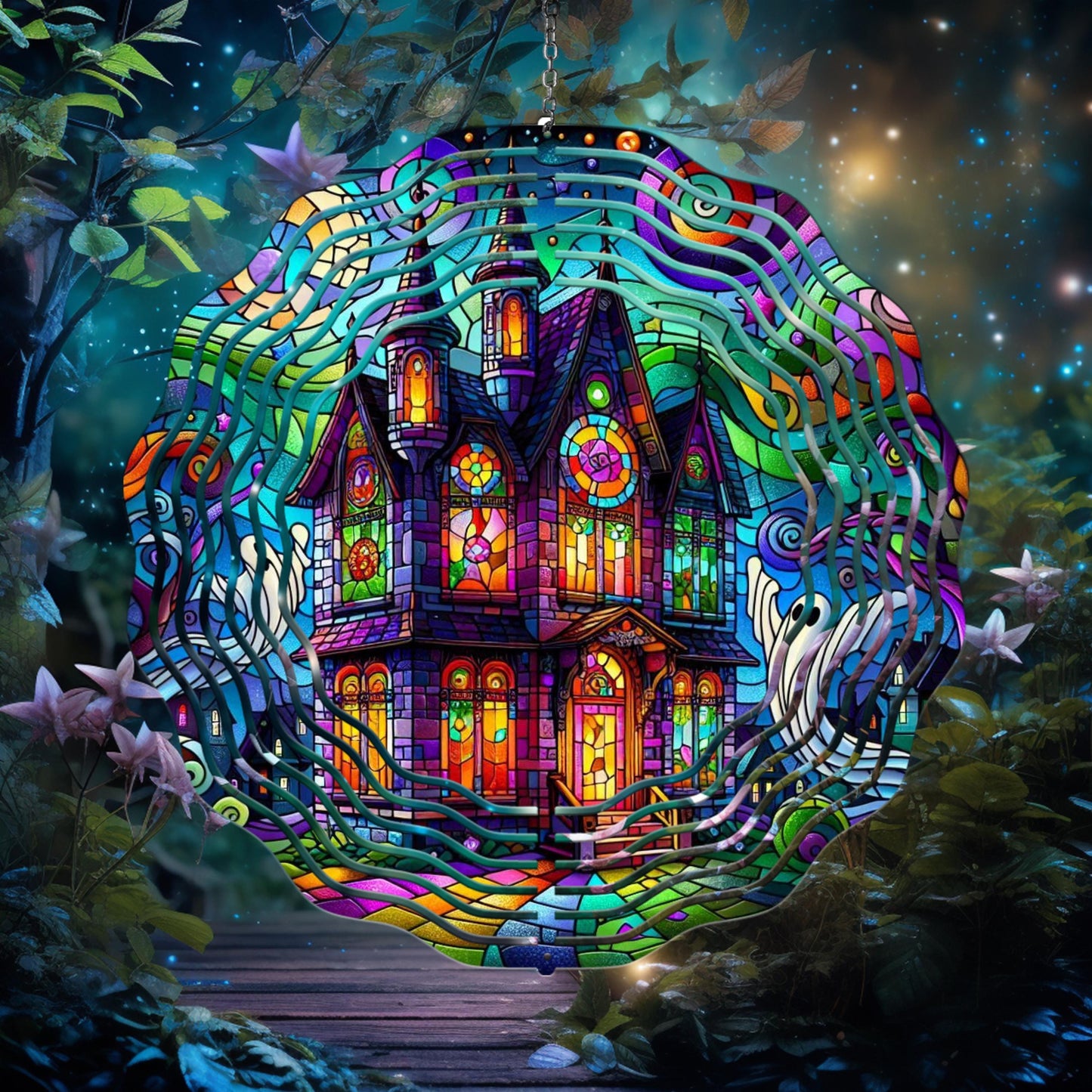 Haunted House Wind Spinner - Colorful Aluminum Halloween Outdoor Decoration