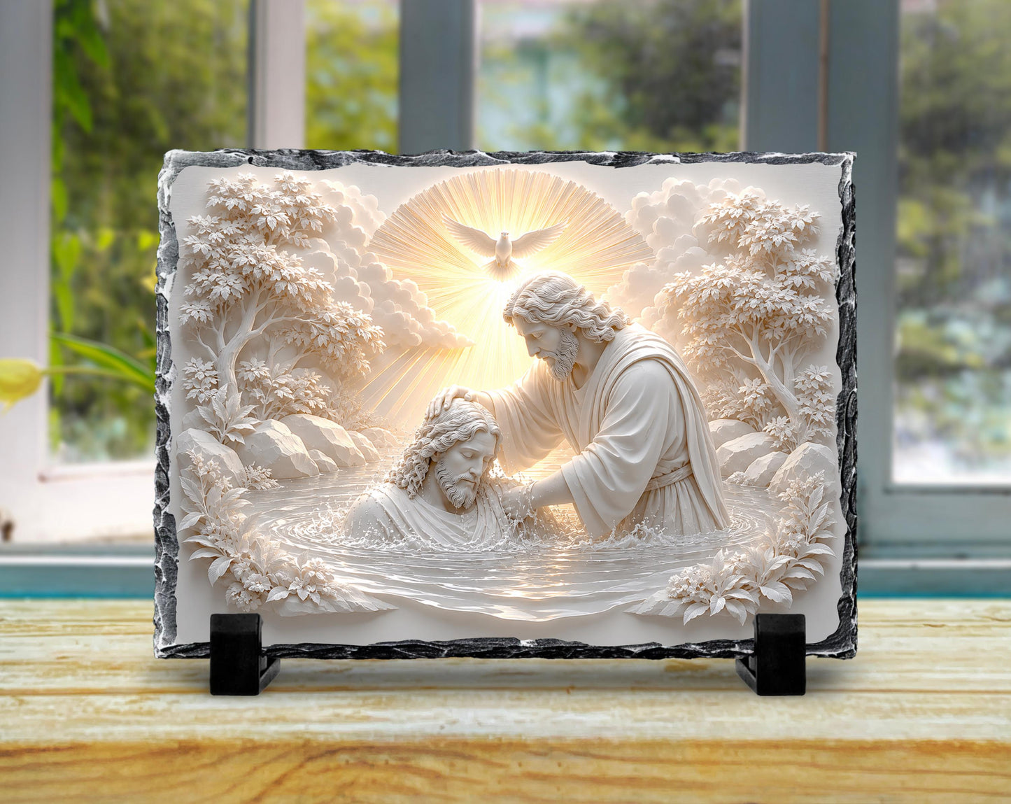 Baptism of Jesus Slate Plaque, John the Baptist Religious Decor, Christian Baptism Gift