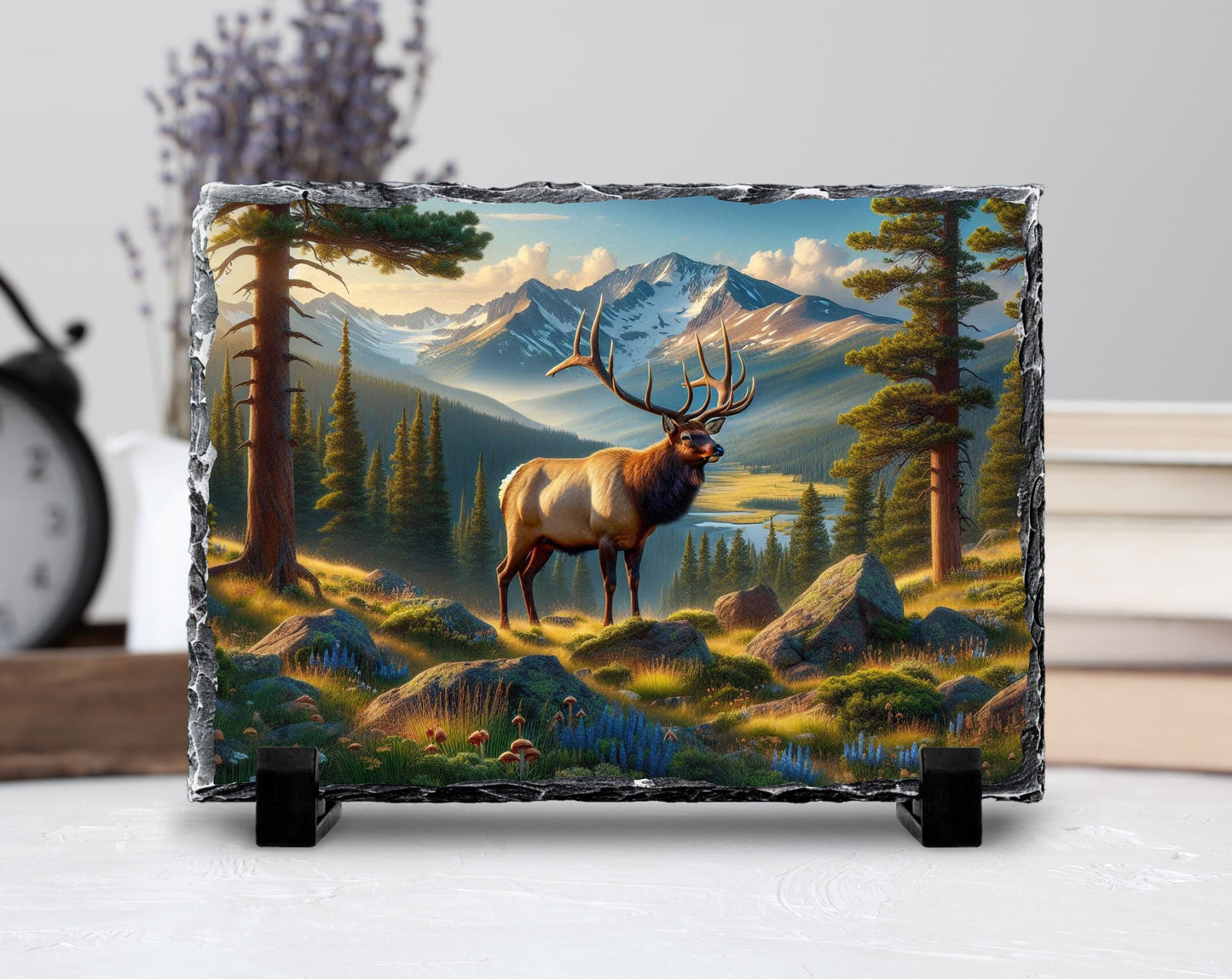 Elk Wall Art - Nature Slate Plaque | Rustic Cabin Decor | Wildlife Gift Idea