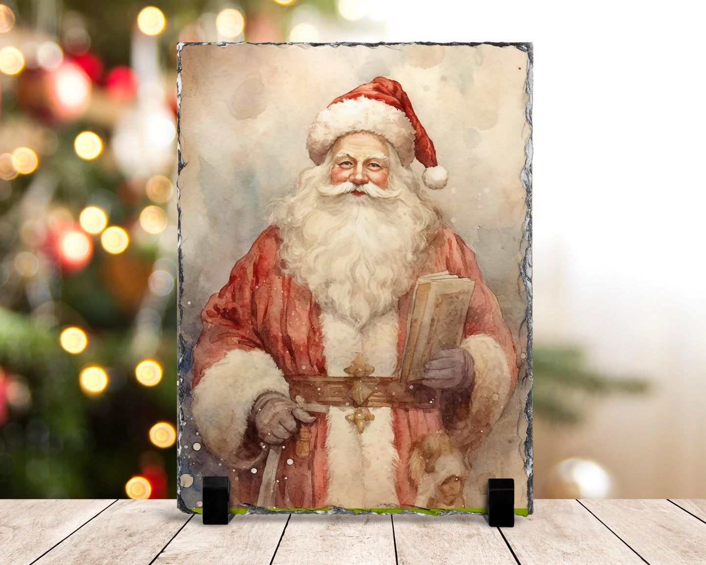 Watercolor Santa Slate - Rustic Christmas Decor  Unique Holiday Gift