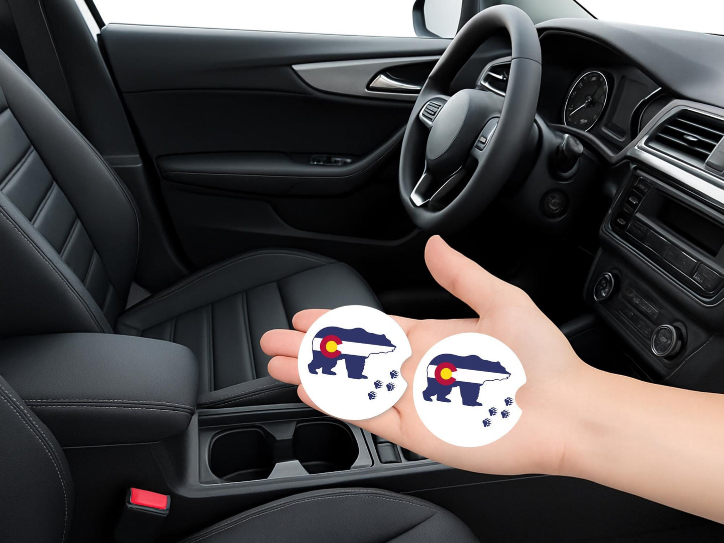Colorado Logo Sandstone Car Coasters, Single or Set of 2, Bear Baw Print Coasters