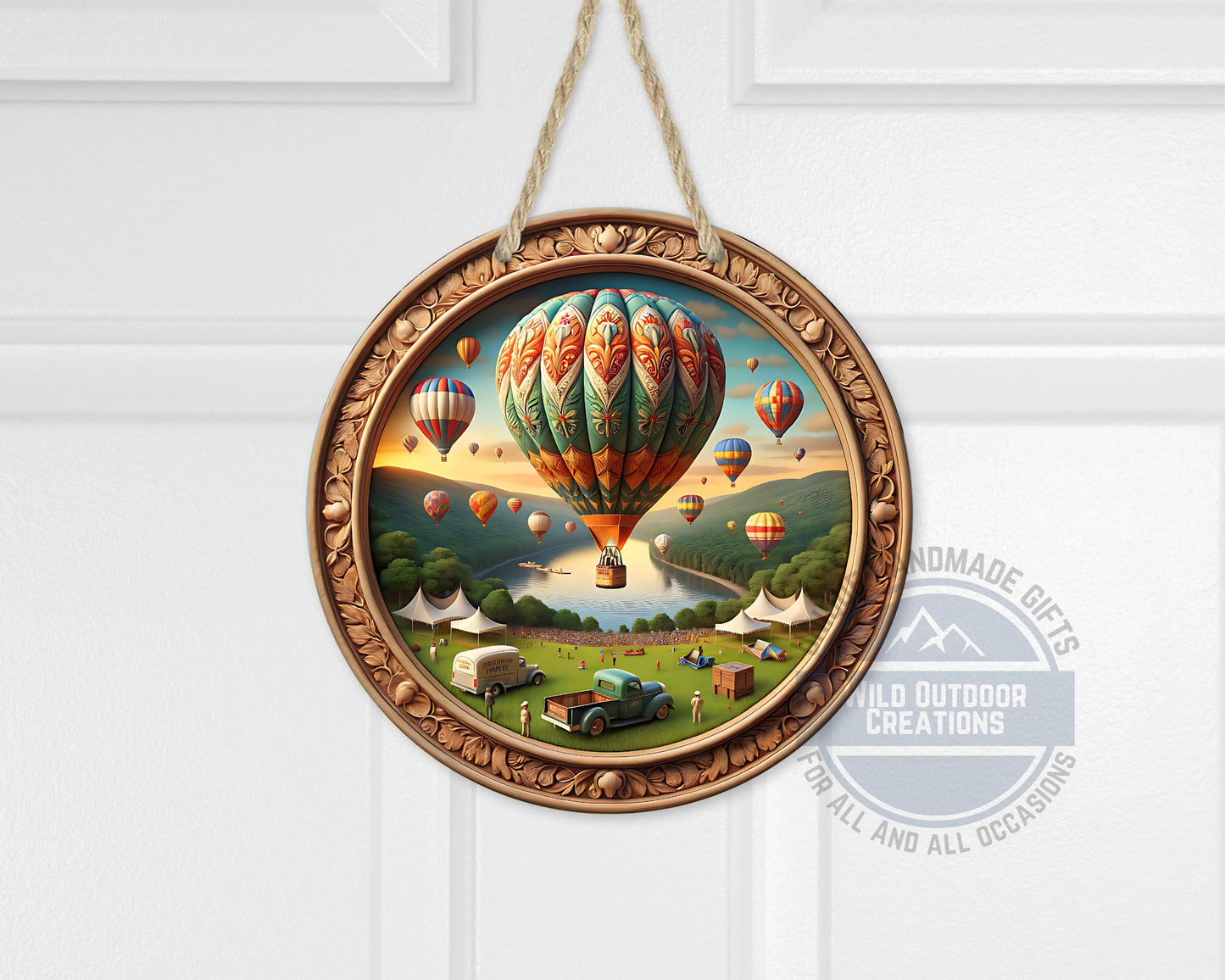 Aluminum Door Hanger – County Fair Hot Air Balloon Outdoor Door Sign, 10 Inch