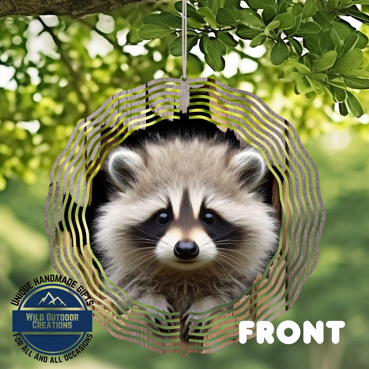 Raccoon Wind Spinner - Double Sided Aluminum Garden Decor, 10 Inch Outdoor