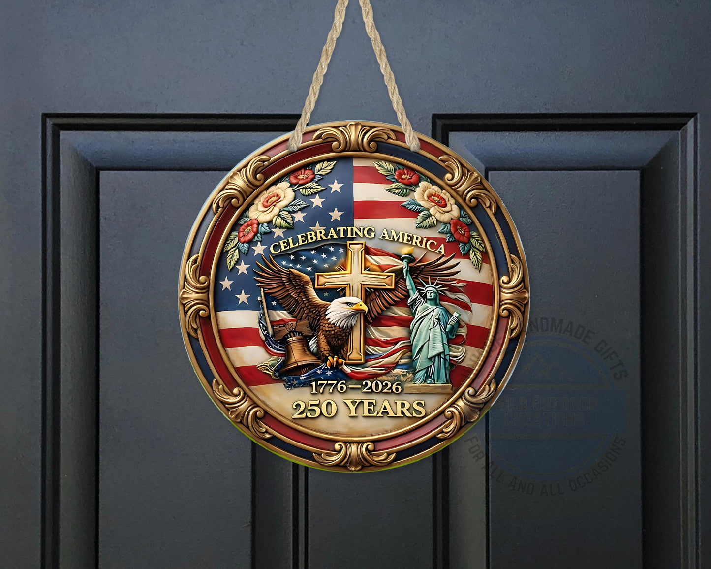 Patriotic Door Hanger - America 250 Decor | Eagle And Flag Aluminum Sign