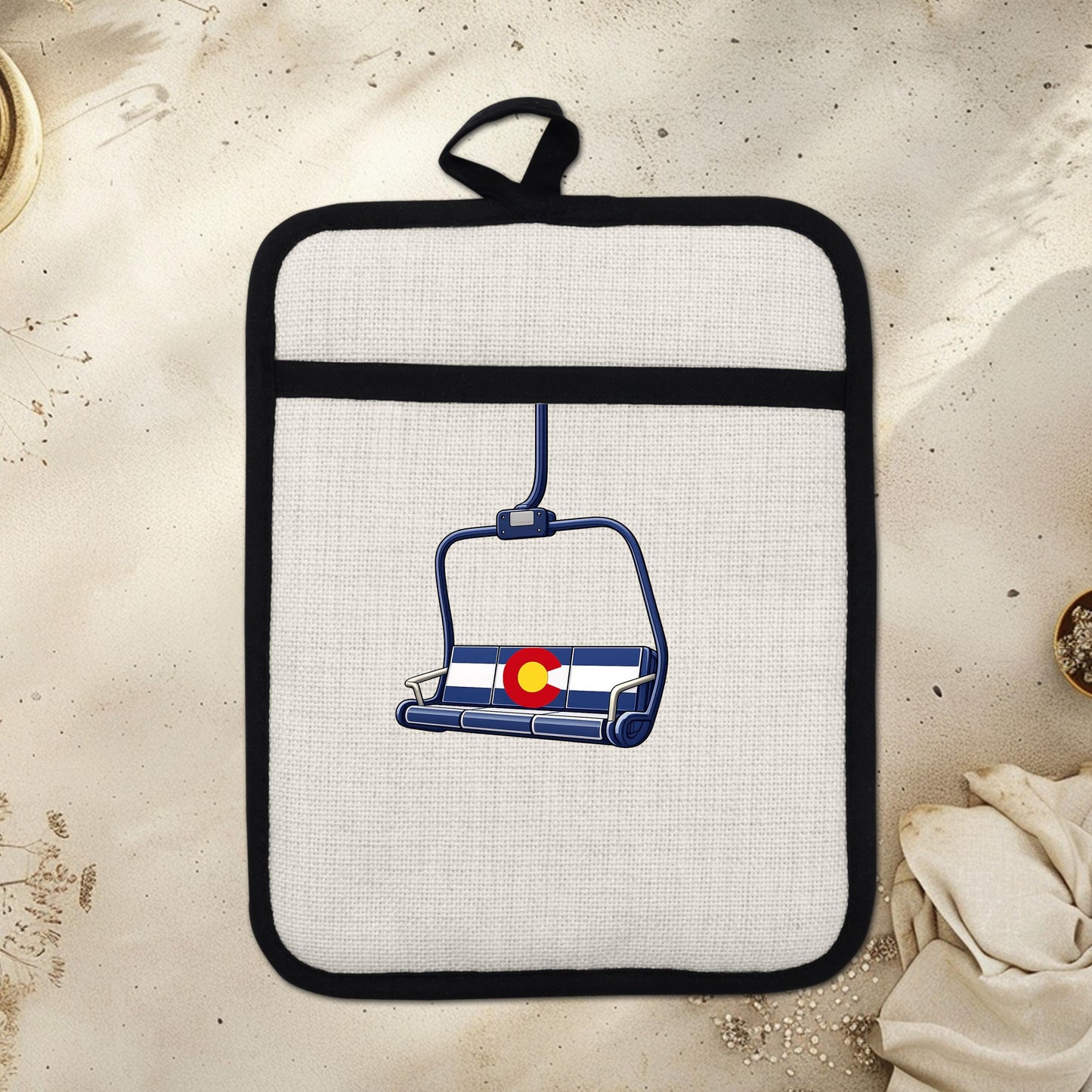 Colorado Flag Pot Holder – Ski Lift Pot Holder with Heat Resistant Mitt & Non Slip Trivet