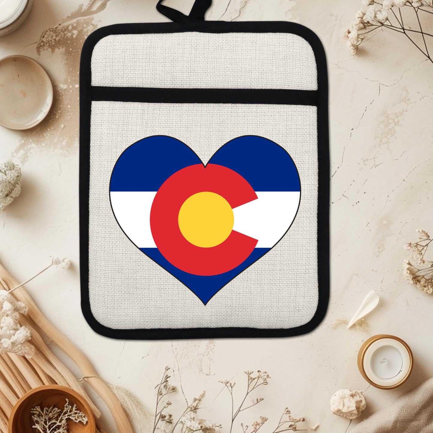 Colorado Heart Pot Holder – Silicone Pot Holder with Linen Front & Heat Resistant Trivet