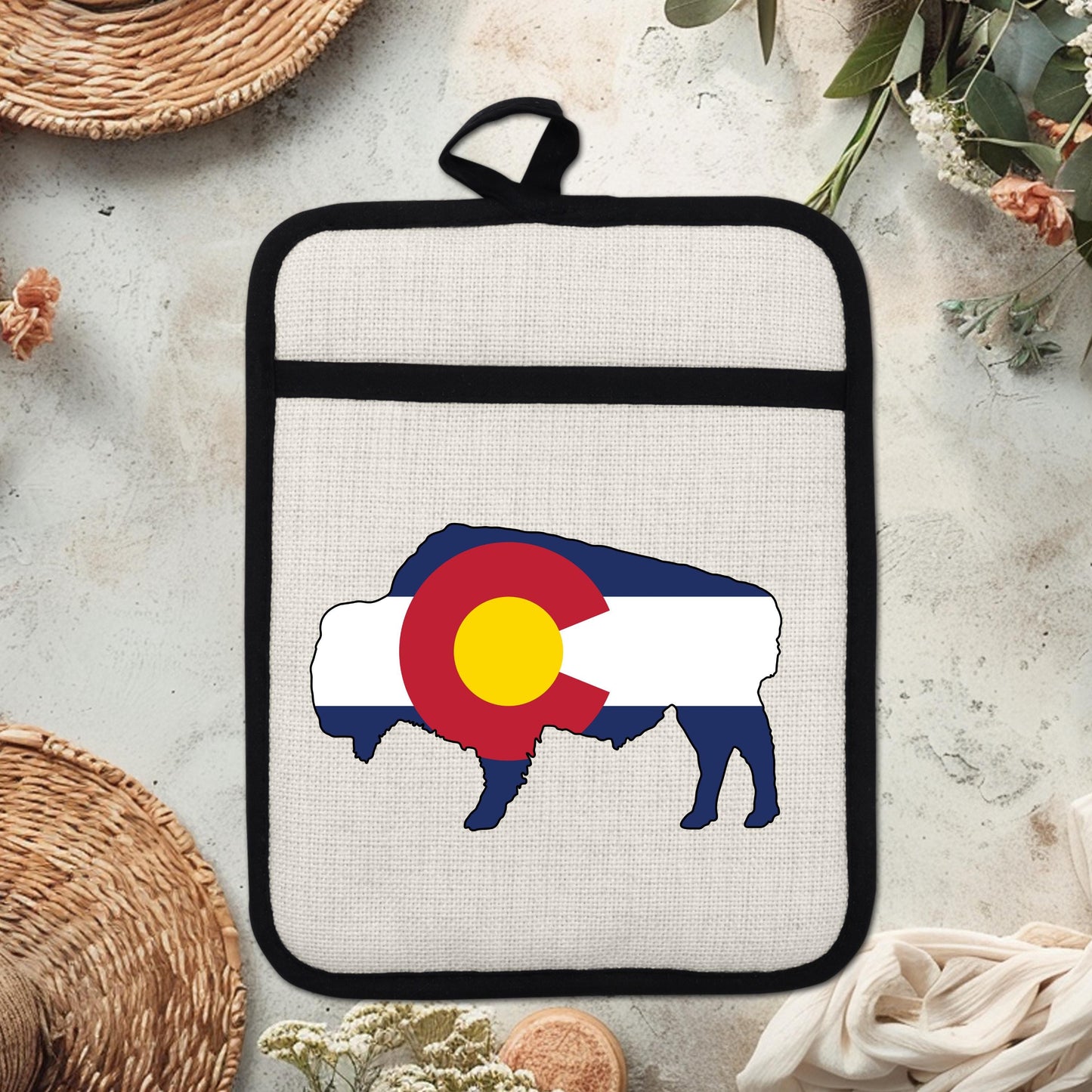 Bison Pot Holder – Colorado Pot Holder With Linen & Silicone, Heat Resistant Trivet
