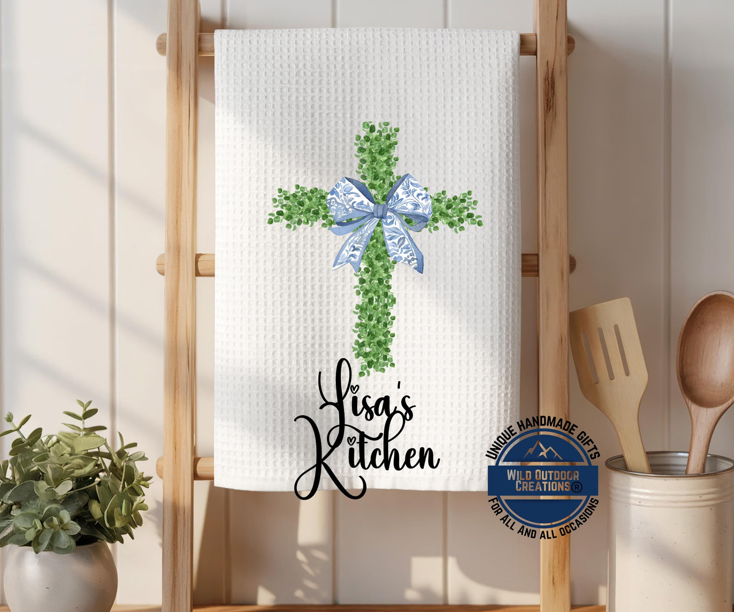 Personalized Kitchen Towel - Custom Name Cross Waffle Weave Easter Gift - additional product photo 15