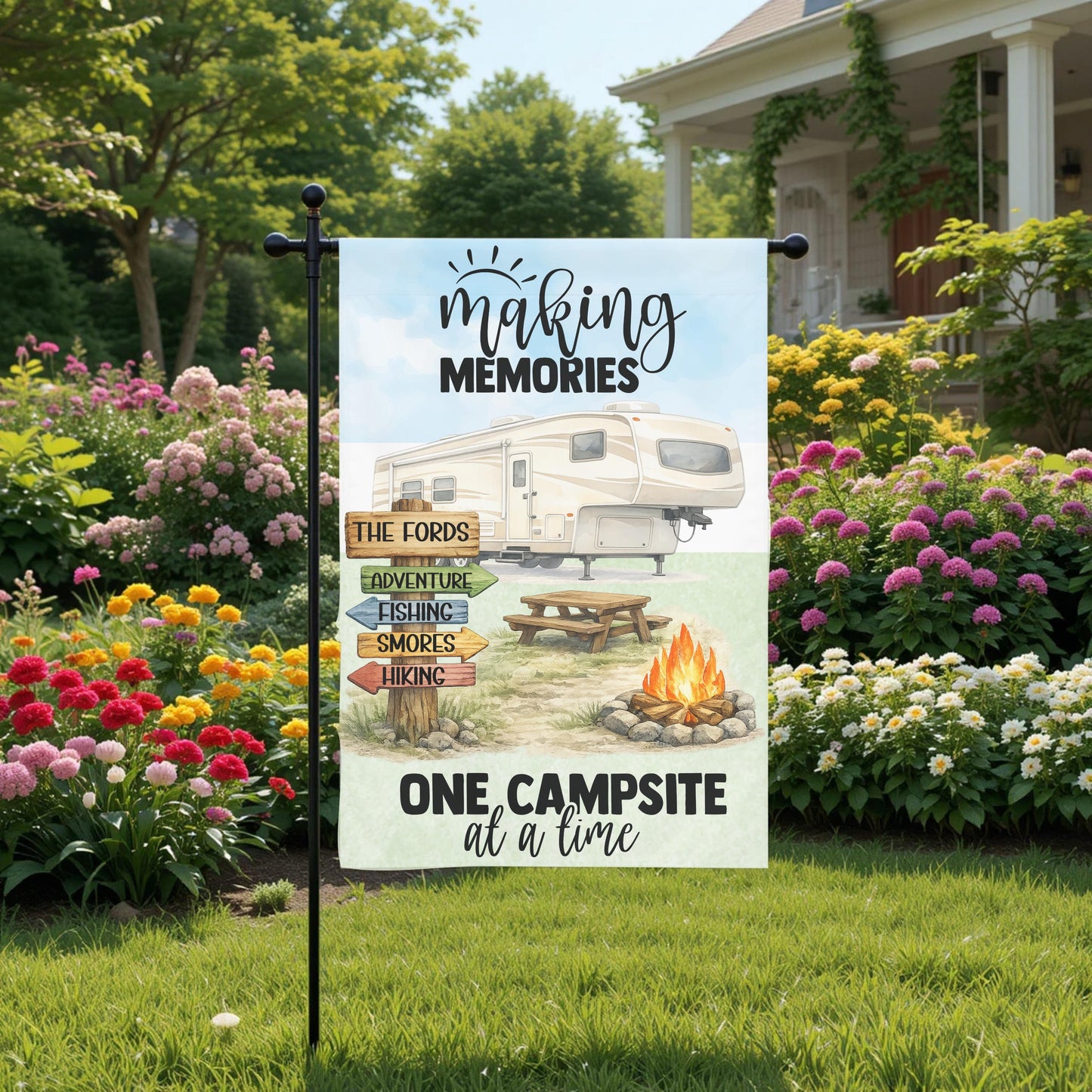 Personalized Camping Flag - Custom 5th Wheel Garden Flag 12x18 Weather Resistant - full product view